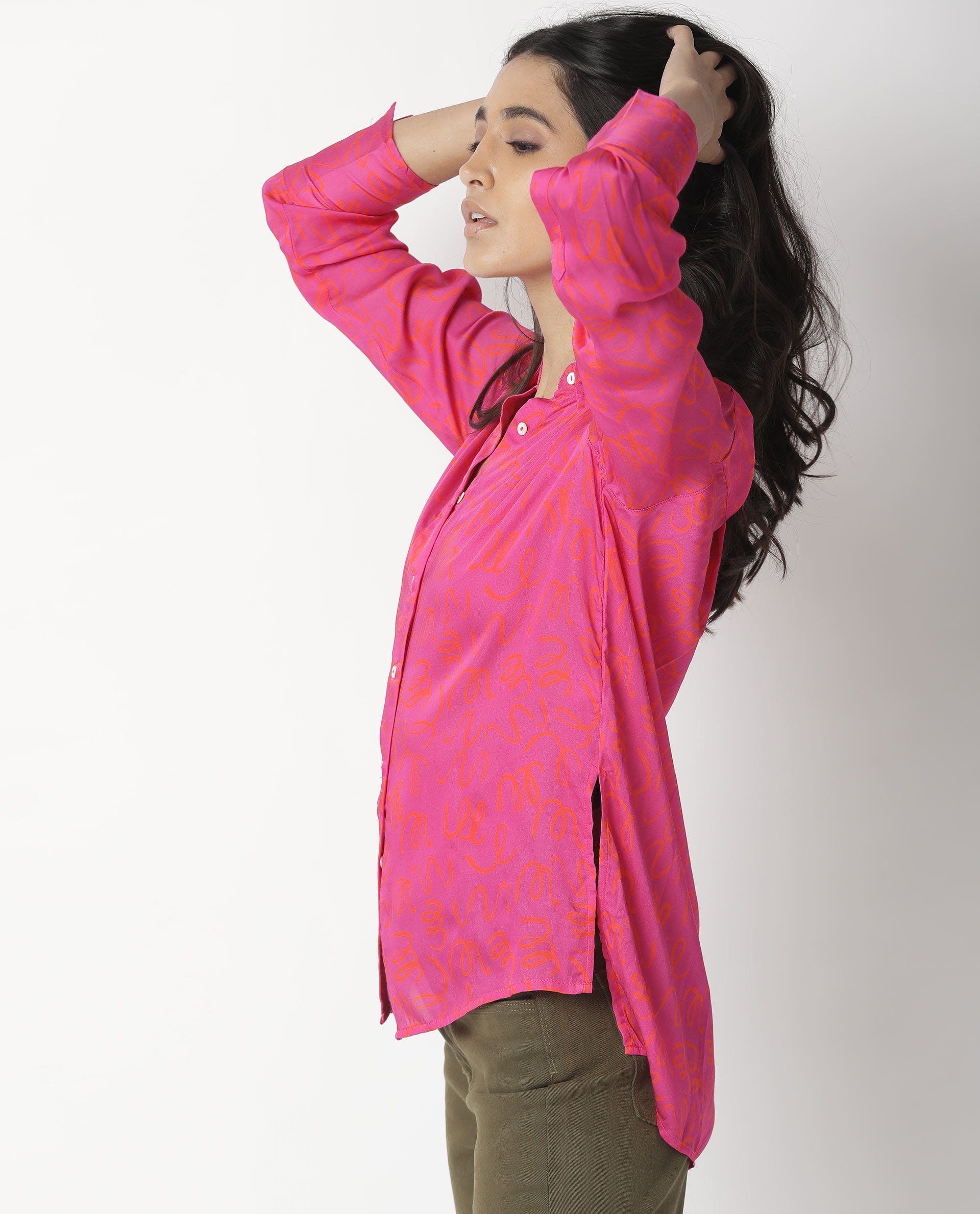 Rareism Womens Vani Pink Dress Modal Fabric Regular Fit Cuffed Sleeve Collared Neck