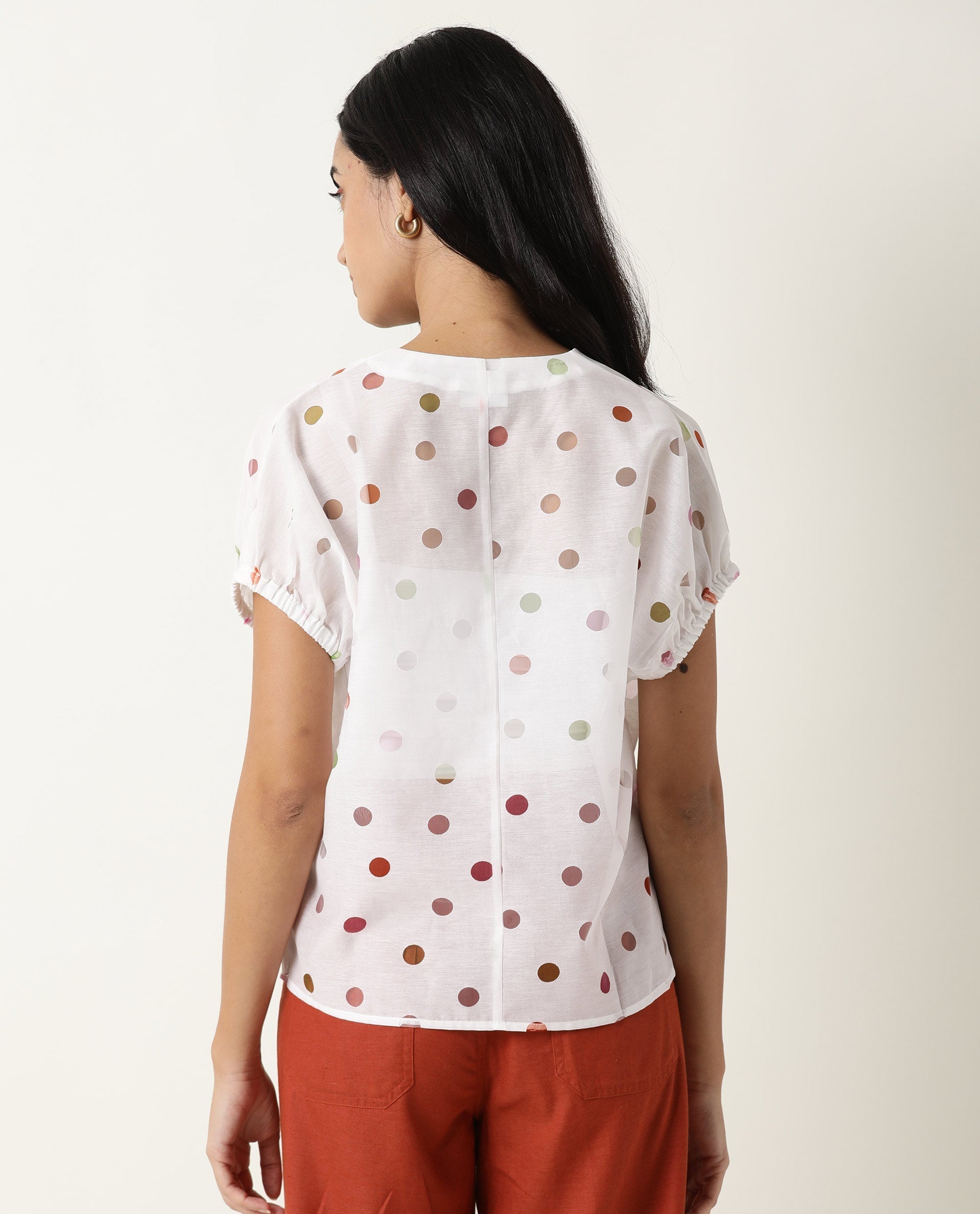 Rareism Womens Misan White Top Polycotton Fabric Regular Fit Extended Sleeves V Neck