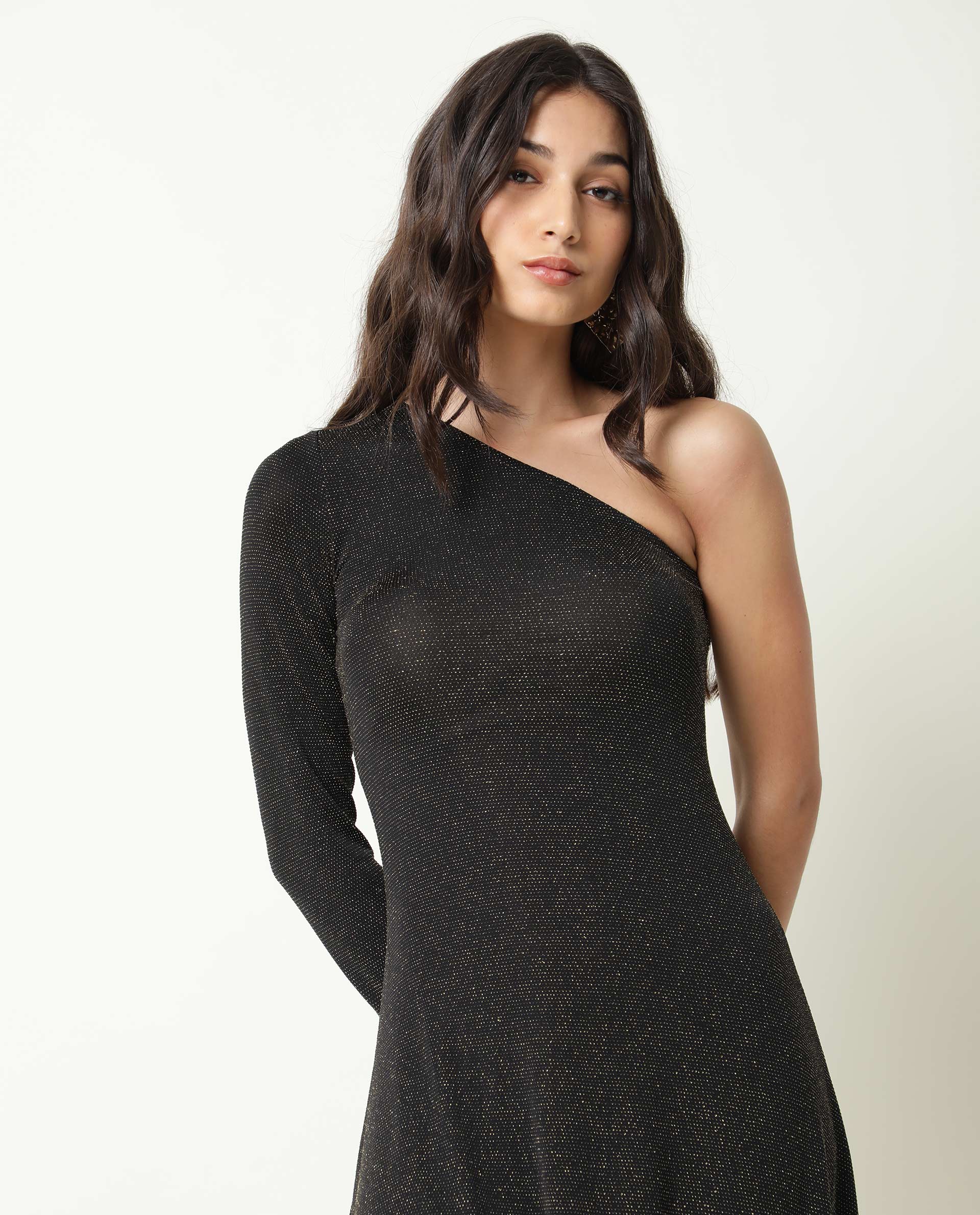 Rareism Women's Lelani Black Tube Neck Plain Knee Length Tailored Dress