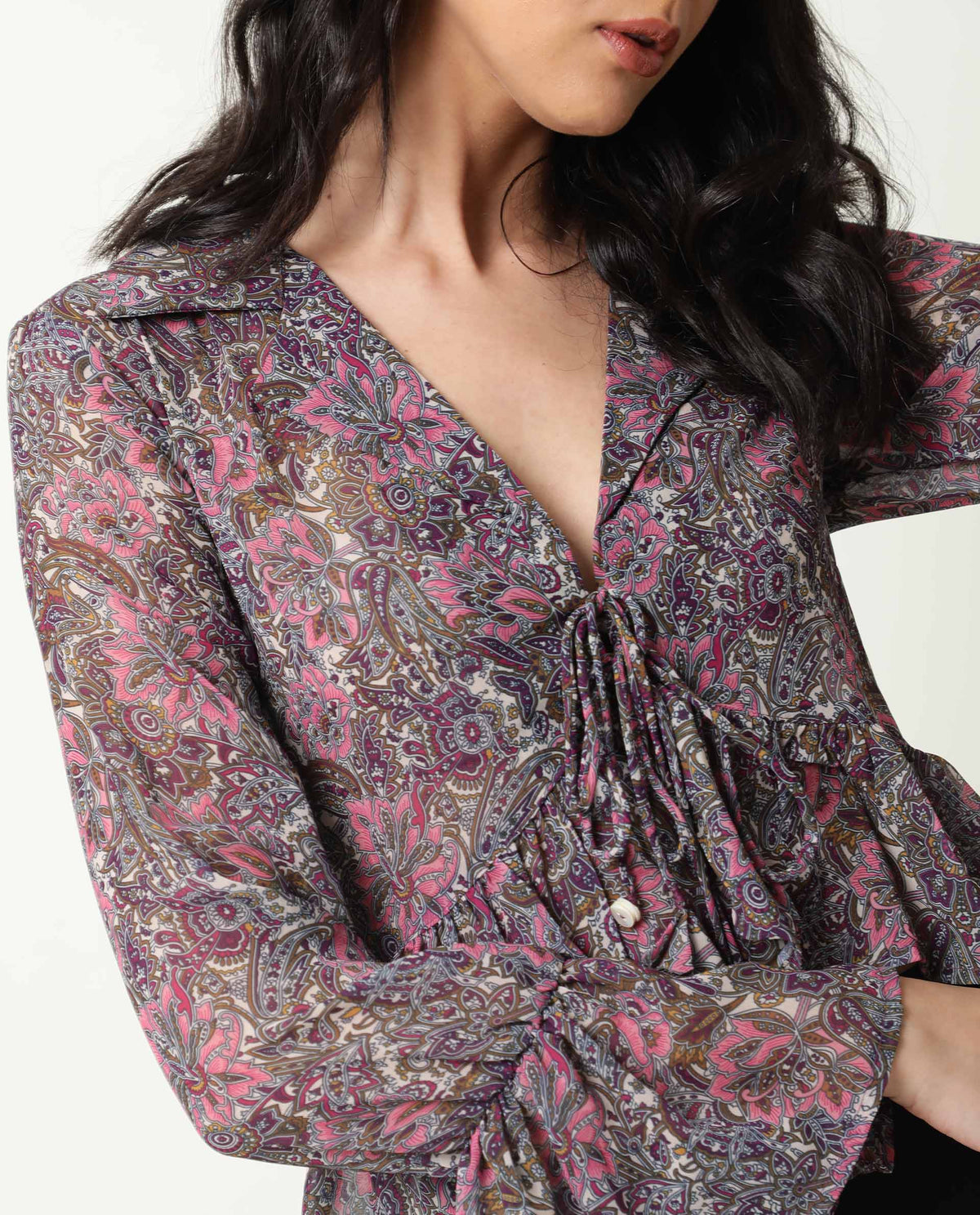 Rareism Women Hill Pink Shrug Polyester Fabric Full Sleeves Drawstring Closure Solid