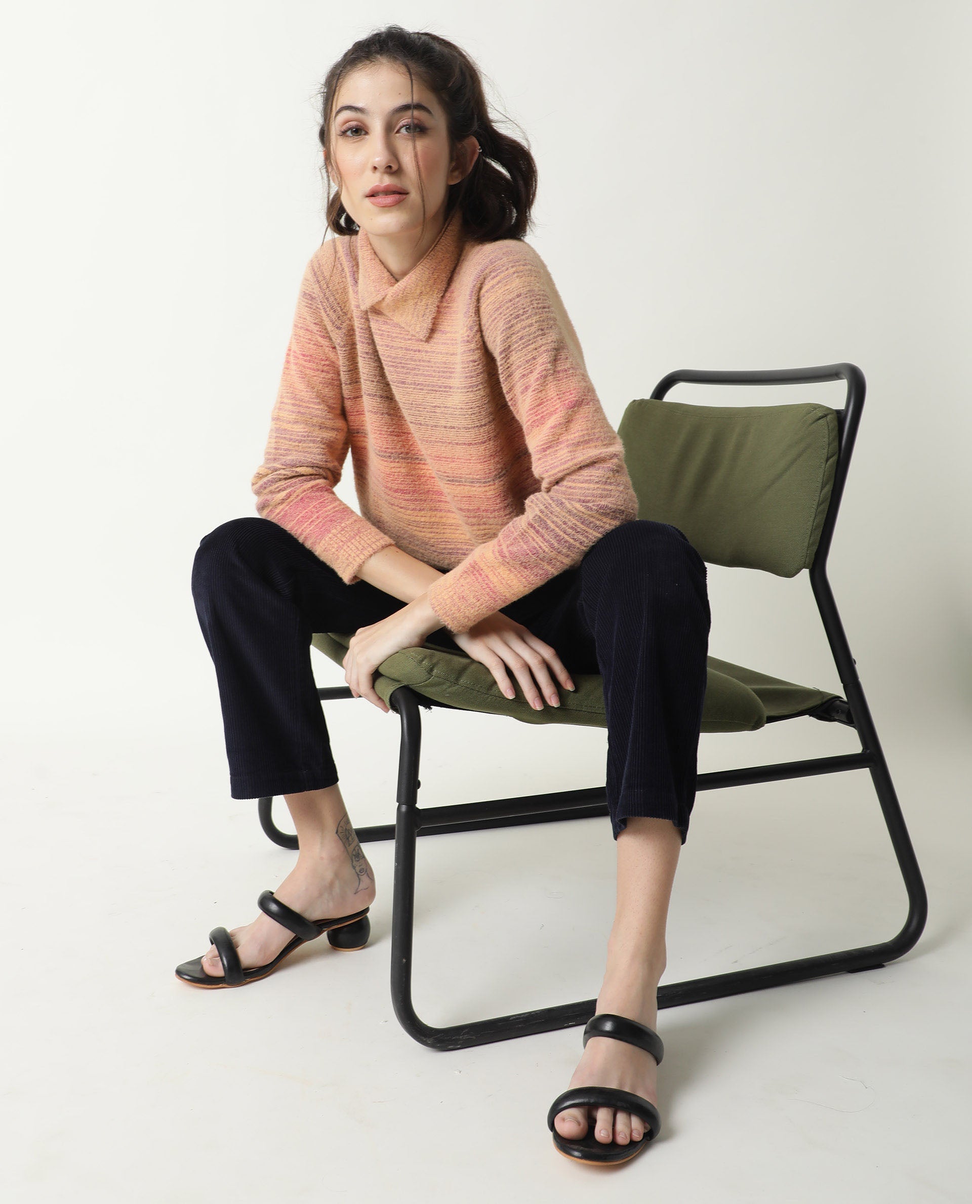 Rareism Women Rosalva Pink Nylon Fabric Full Sleeves Knee Length Regular Fit Ombre High Neck Sweater