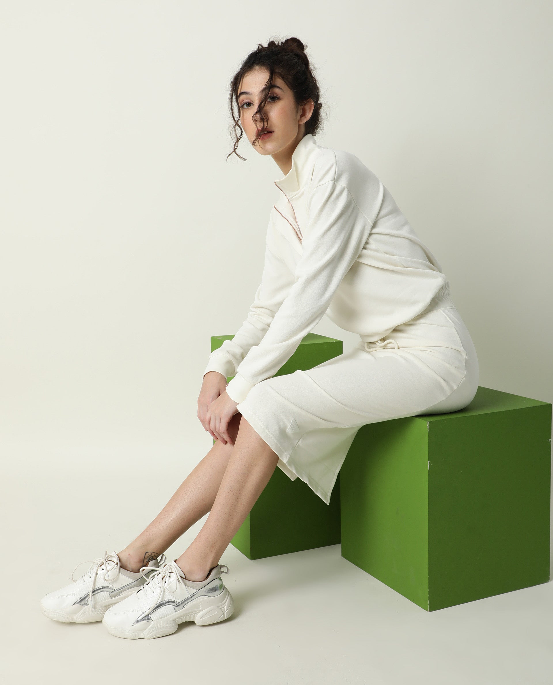 Rareism Women Fudge-1 Off White Poly Cotton Fabric Tailored Fit High Rise Solid Midi Skirt