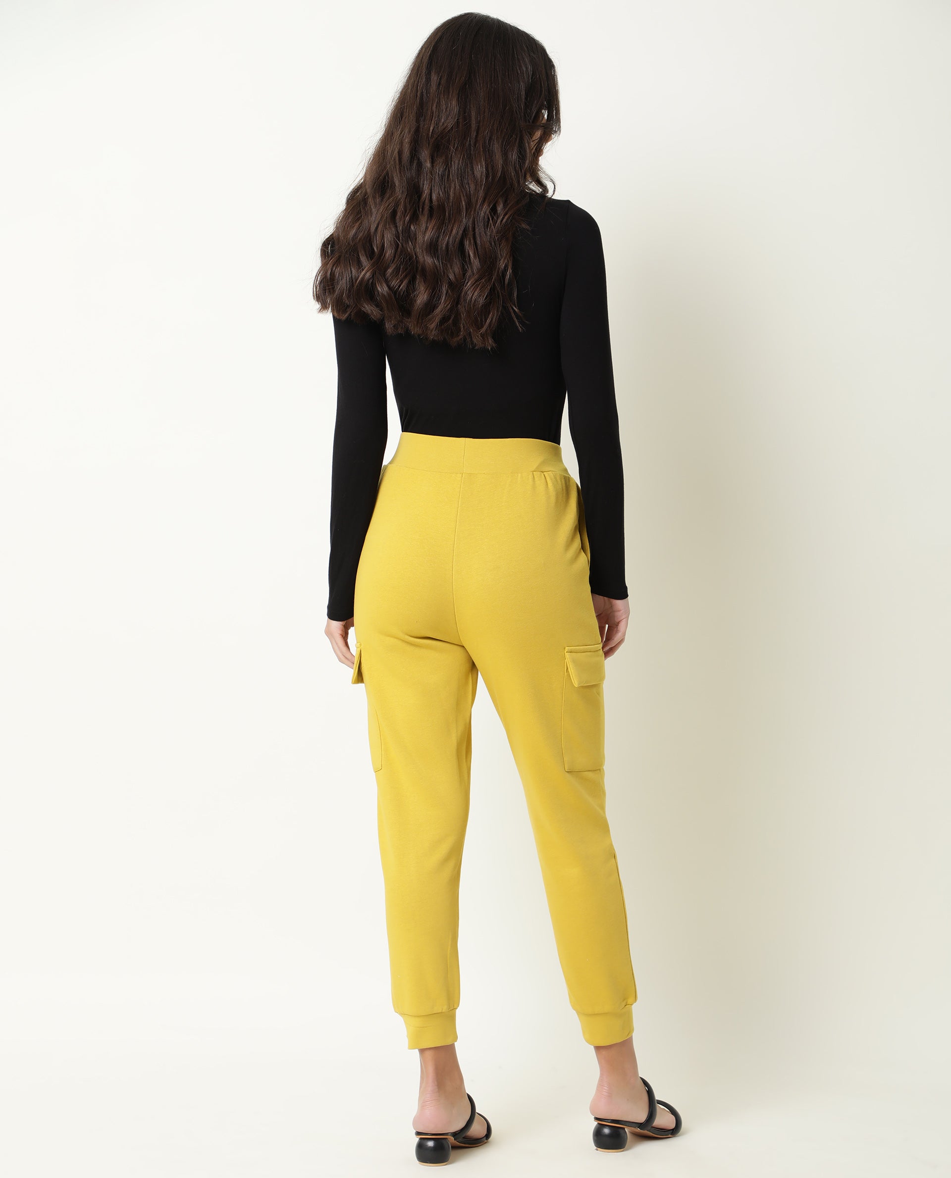 Rareism Women's Nush Yellow Polyester Blend Plain Ankle Length Tailored Track Pant