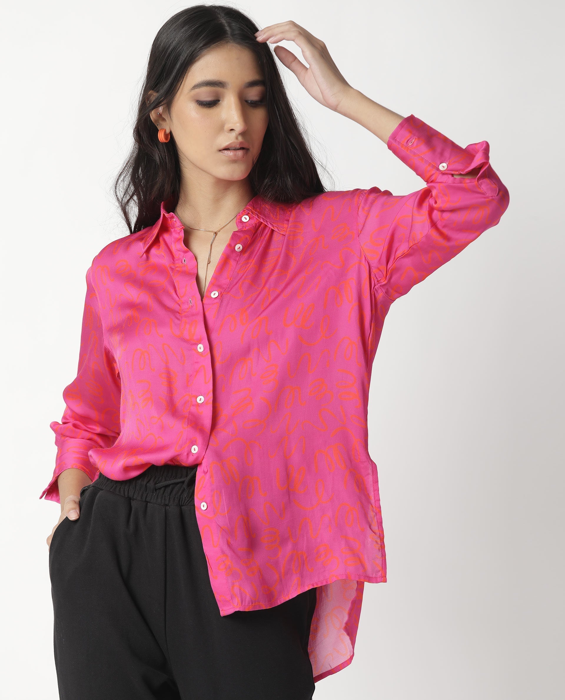Rareism Womens Vani Pink Dress Modal Fabric Regular Fit Cuffed Sleeve Collared Neck