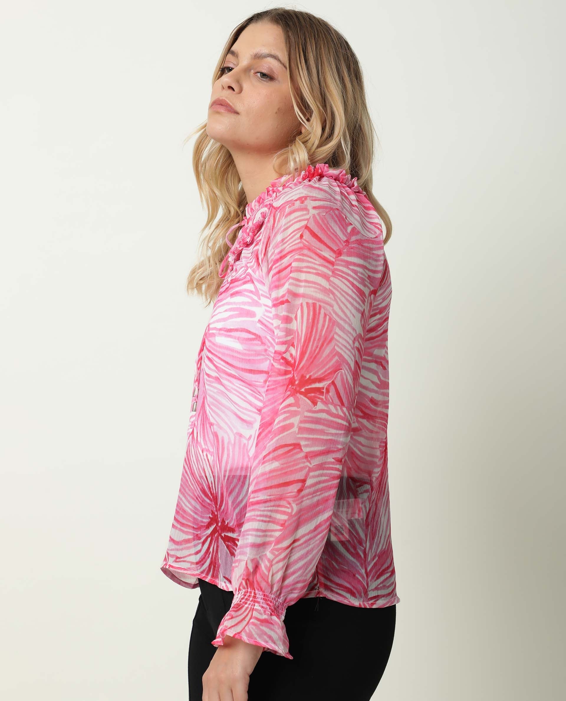 Rareism Women's Tonal Pink Sweetheart Neck Printed Knee Length Tailored Top