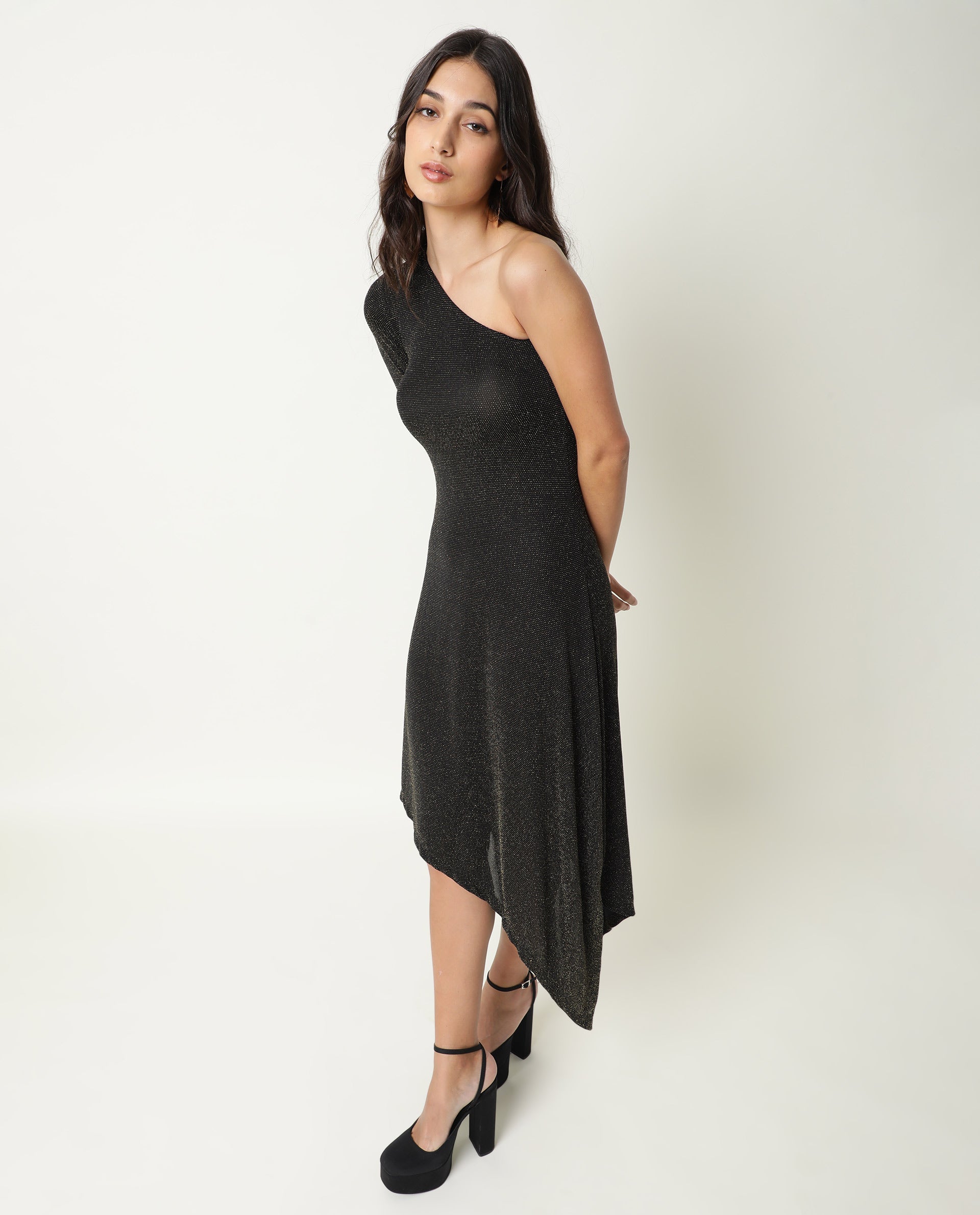 Rareism Women's Lelani Black Tube Neck Plain Knee Length Tailored Dress