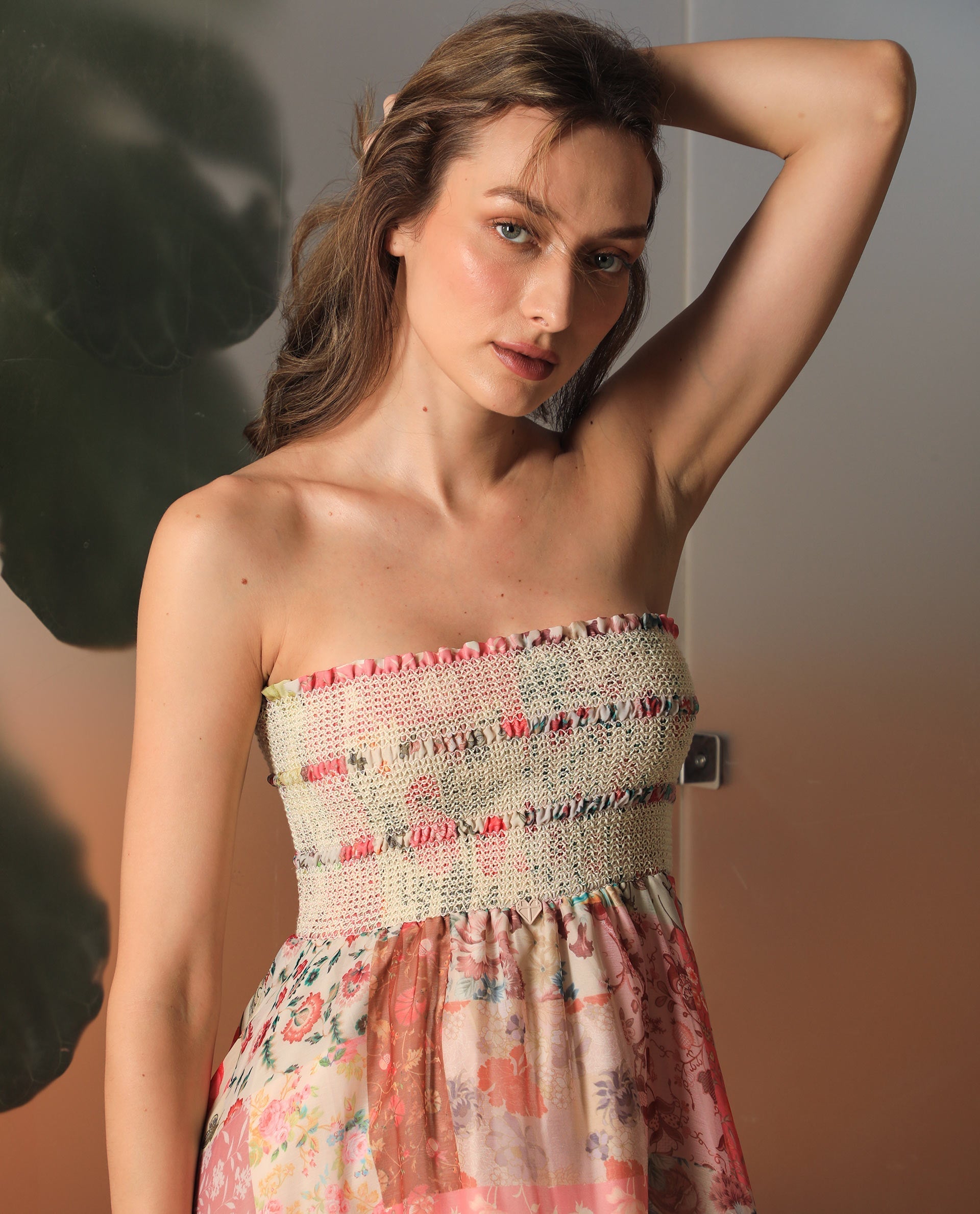 Rareism Women Louiza Multi Polyester Fabric Sleeveless Shoulder Straps Regular Fit Floral Print Knee Length Empire Dress