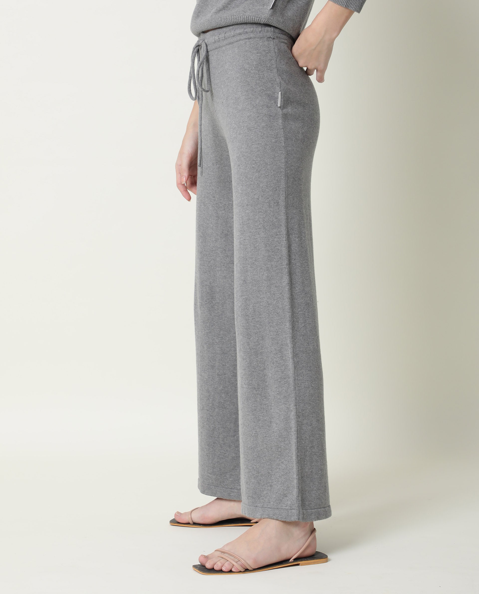 Rareism Women's Finn Track Grey Cotton Plain Ankle Length Flared Track Pant