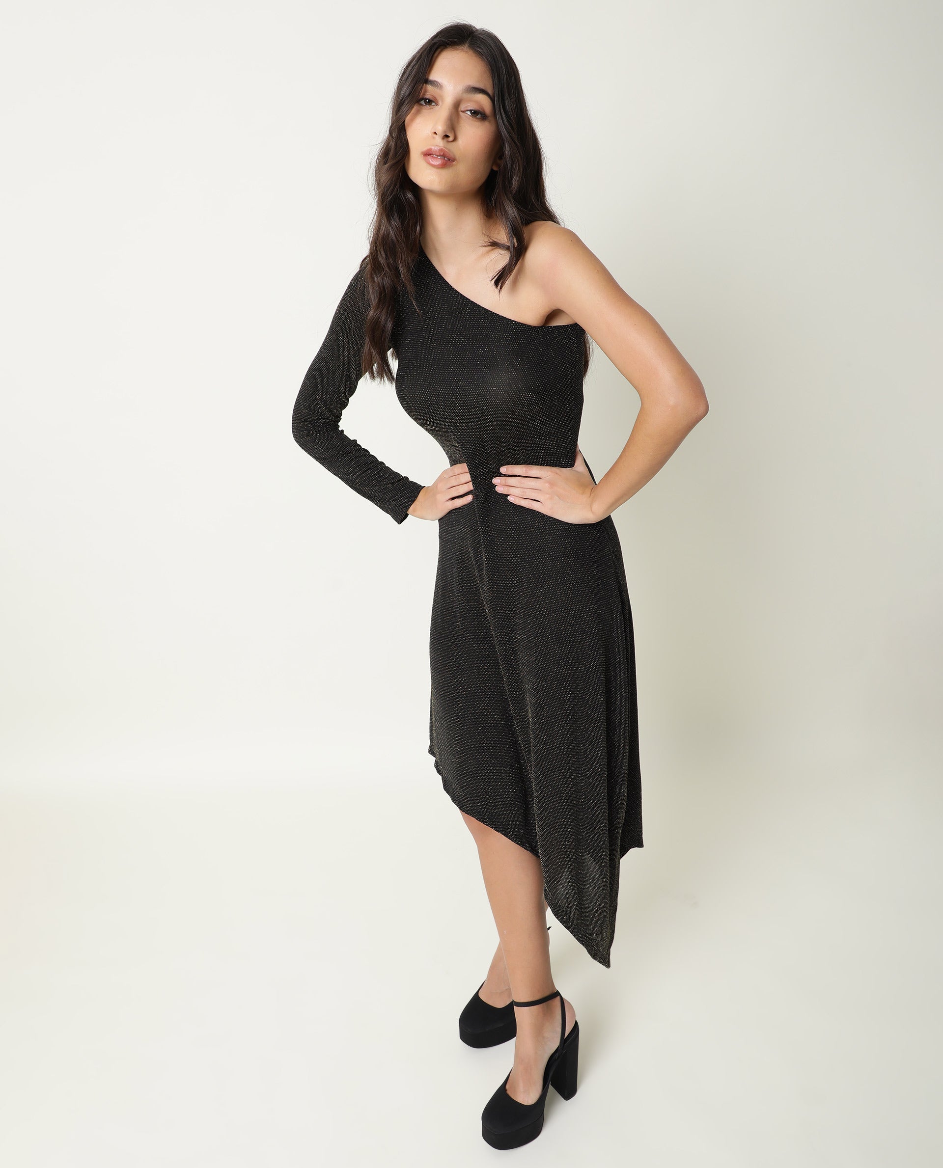 Rareism Women's Lelani Black Tube Neck Plain Knee Length Tailored Dress