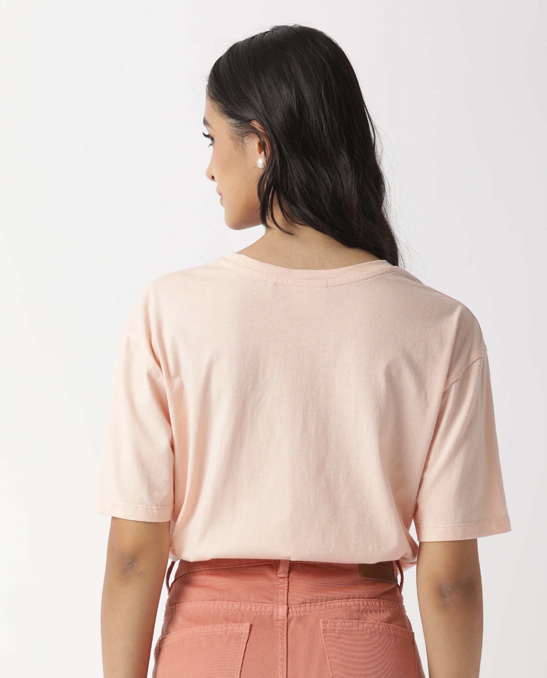 Rareism Women Love Pink Cotton Fabric Regular Fit Half Sleeves Graphic Print Crew Neck T-Shirt