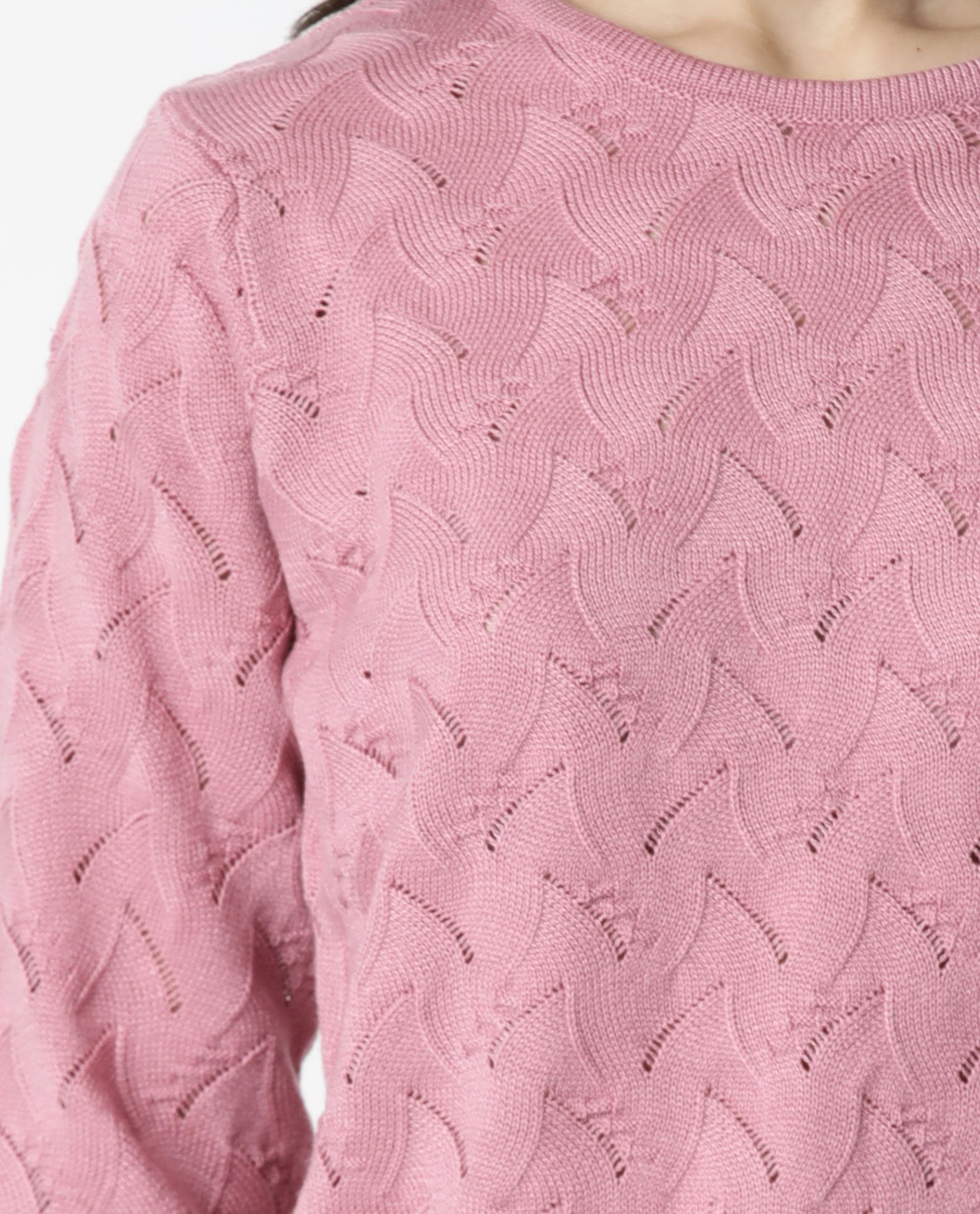 Rareism Women Danbury Pink Acrylic Fabric Full Sleeves Relaxed Fit Solid Round Neck Sweater
