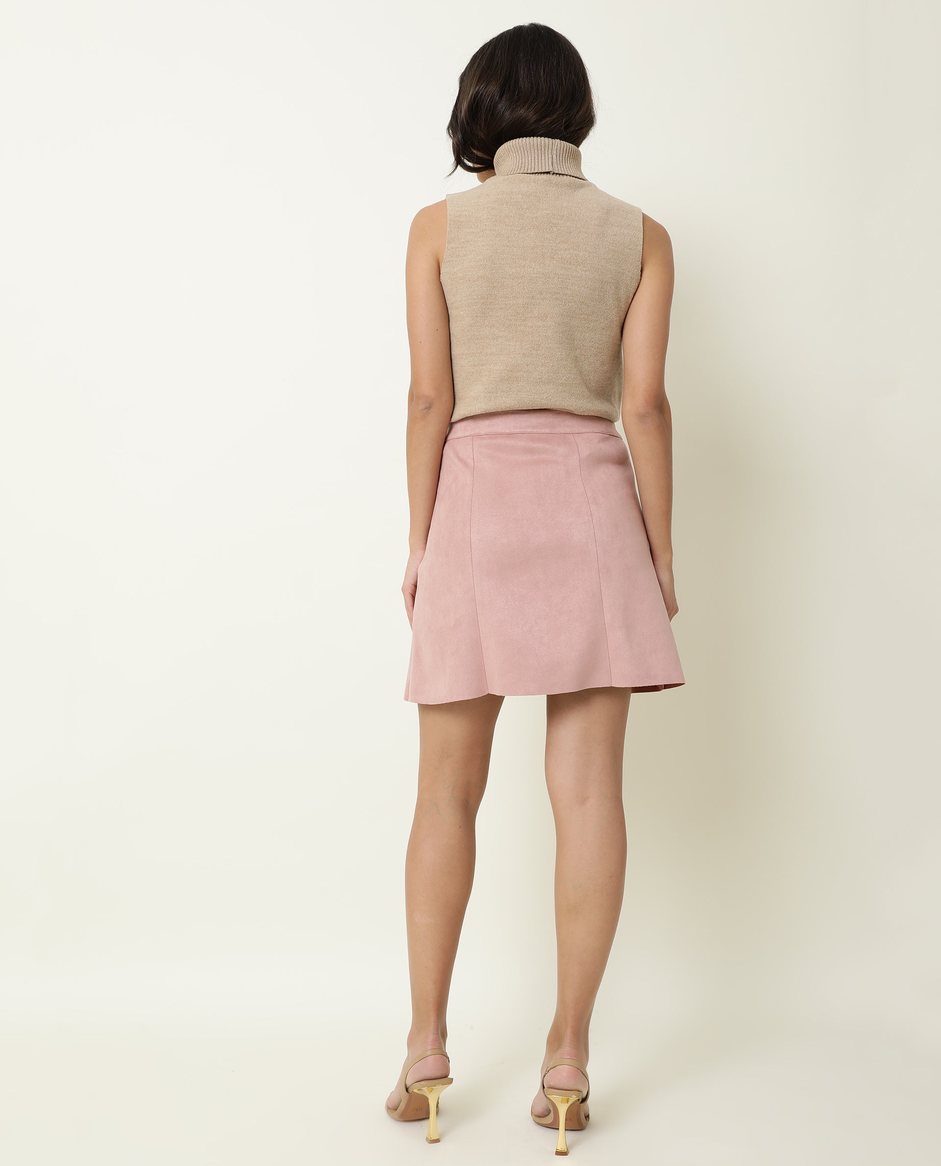 Rareism Women's Rame Pink Polyester Plain Midi Regular Fit Skirt