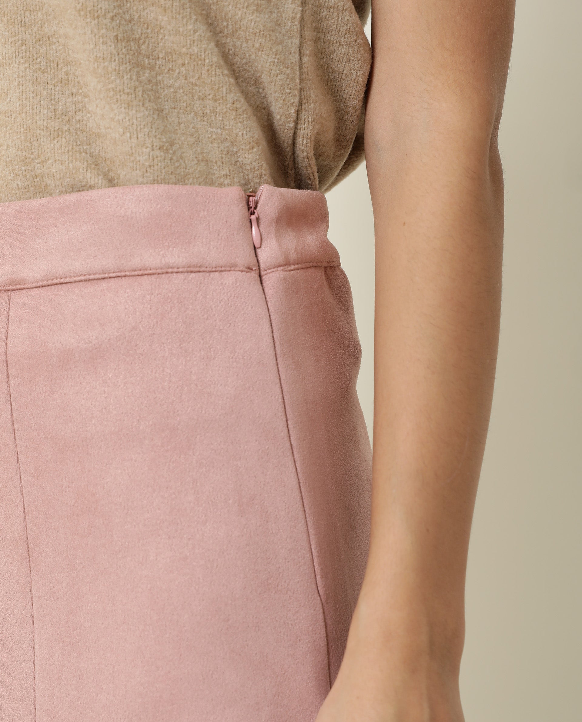 Rareism Women's Rame Pink Polyester Plain Midi Regular Fit Skirt