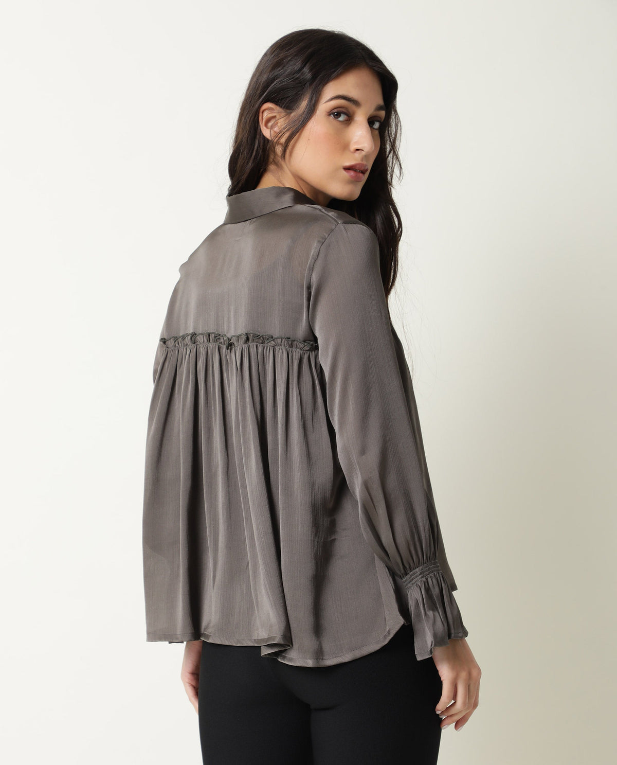 Rareism Womens Poetess Grey Top Polyester Fabric Full Sleeve Key Hole Neck
