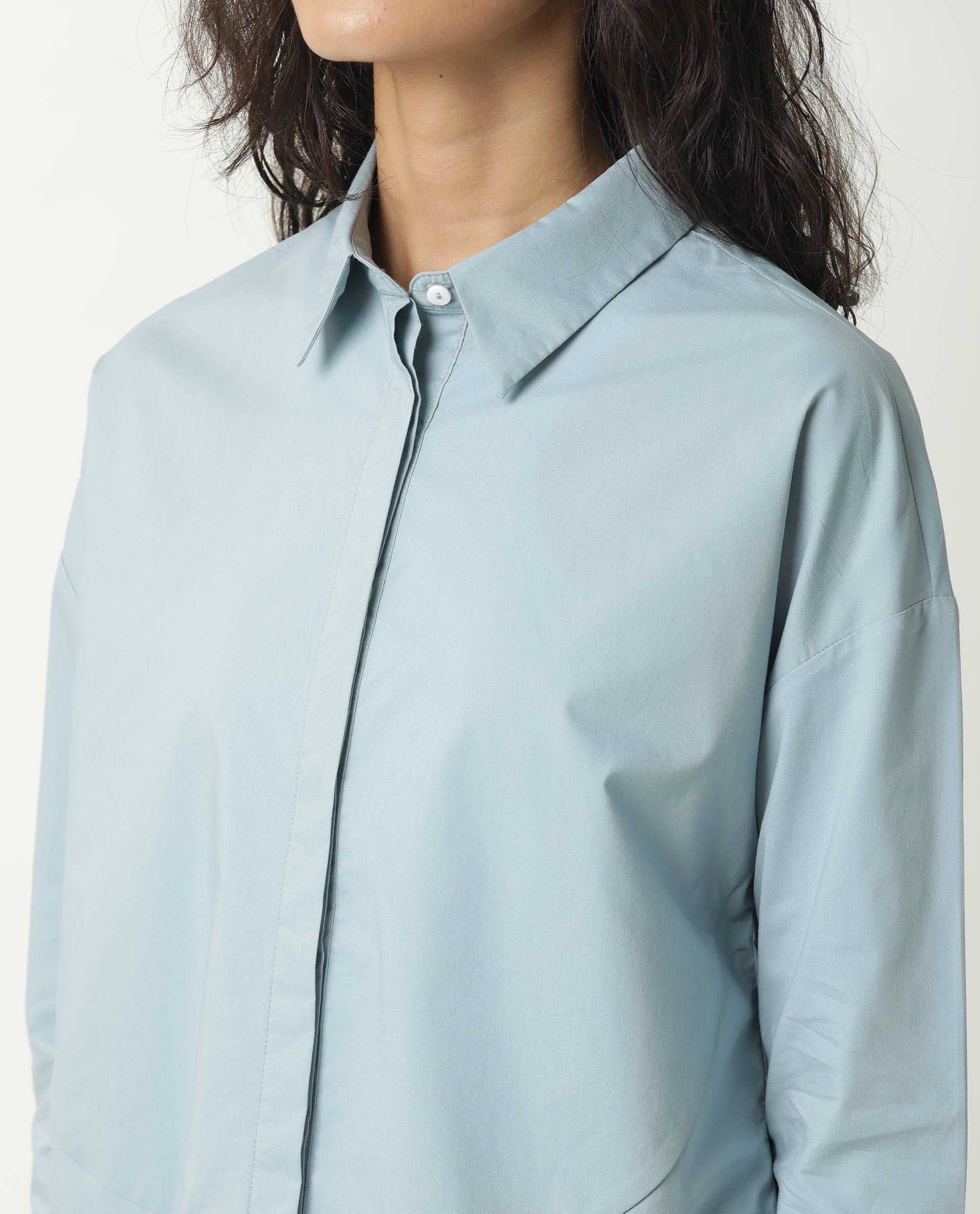 Rareism Womens Eleven Blue Top Polyester Fabric Regular Fit 3/4 Sleeve Collared Neck