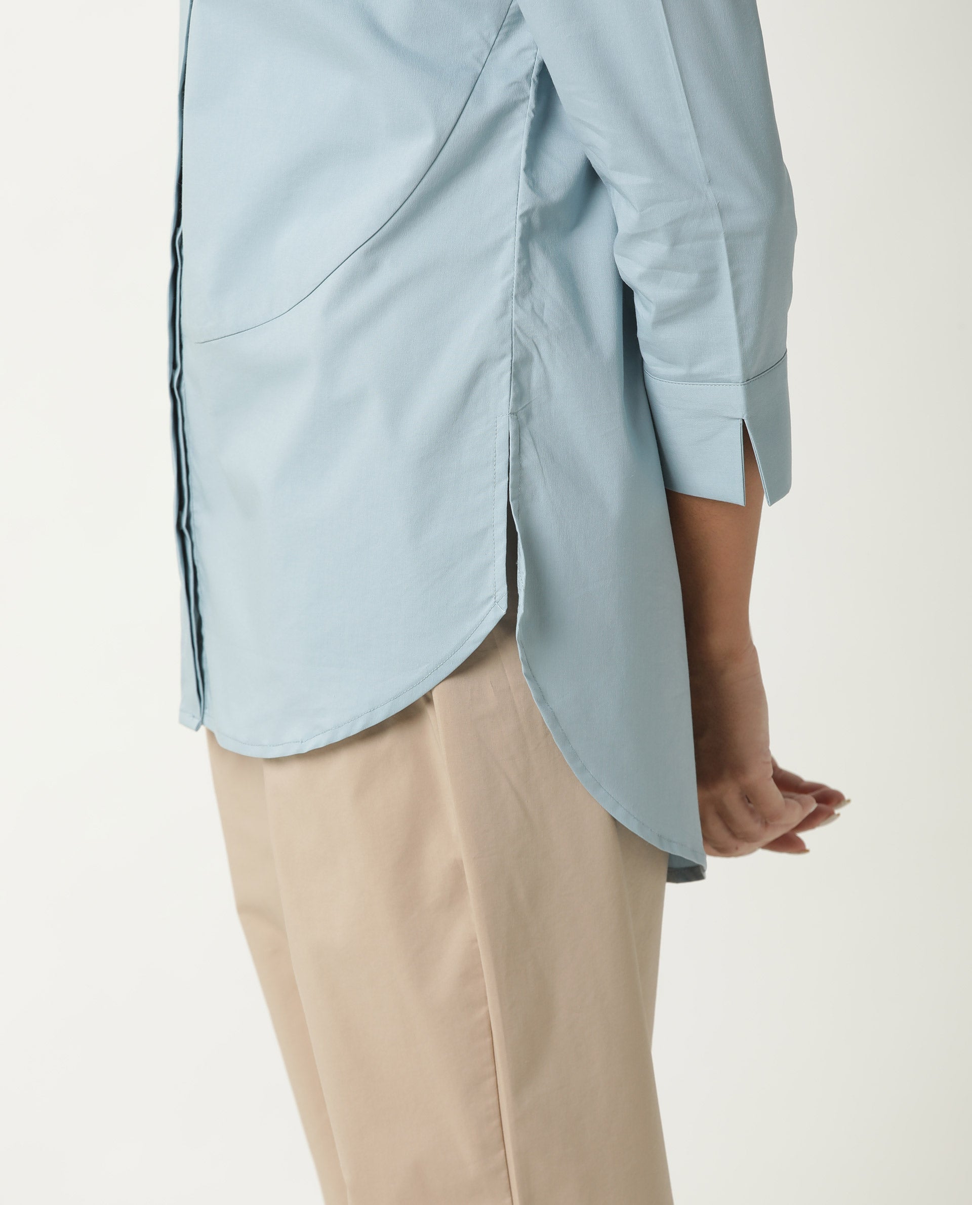 Rareism Womens Eleven Blue Top Polyester Fabric Regular Fit 3/4 Sleeve Collared Neck