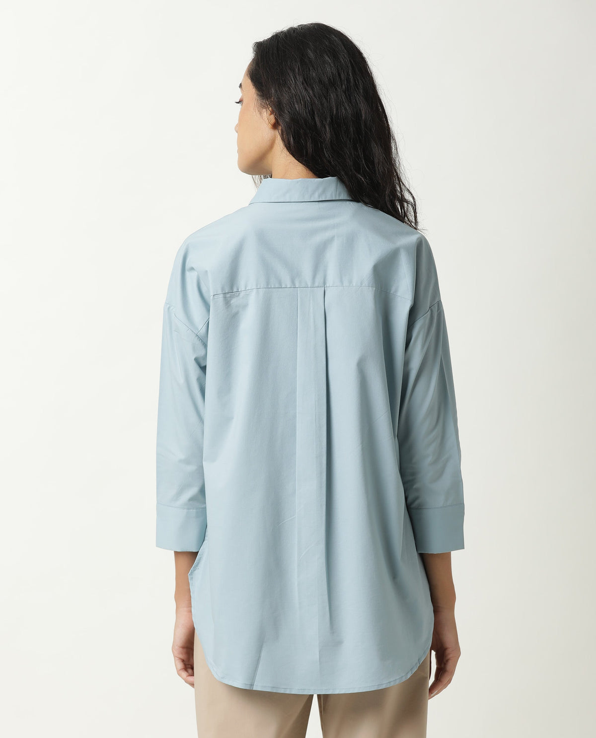 Rareism Womens Eleven Blue Top Polyester Fabric Regular Fit 3/4 Sleeve Collared Neck