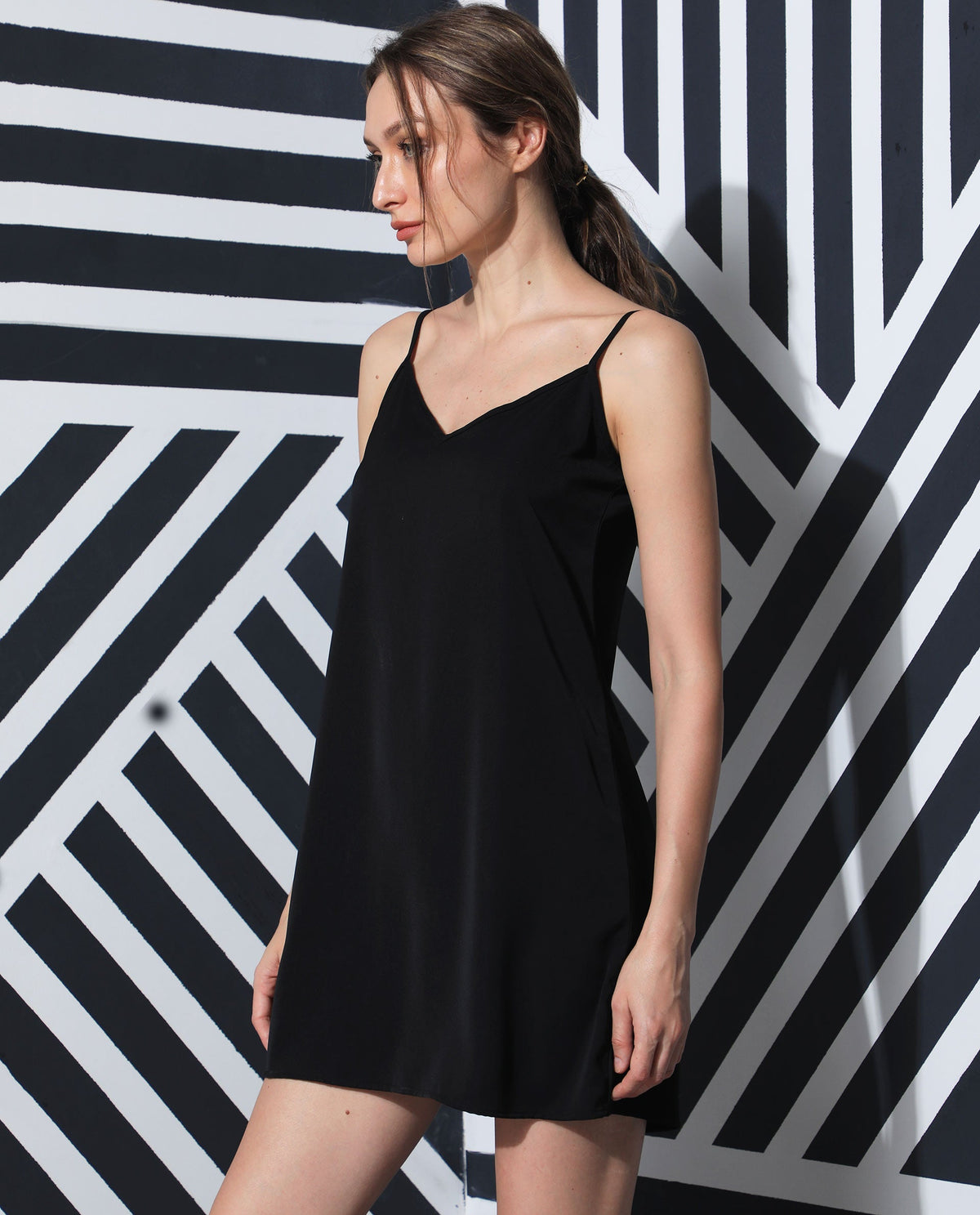 Rareism Women Slipos Black Sleeveless Solid Knee Length Inner Wear
