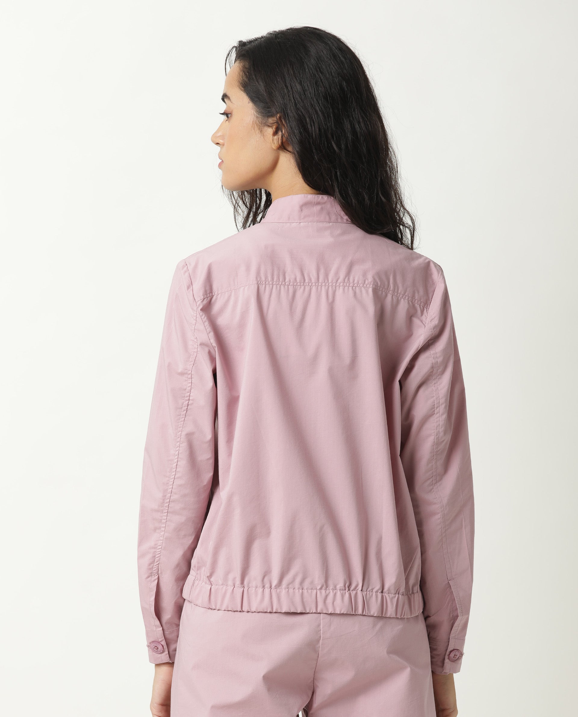 Rareism Women's Aomori Pink Polyester Blend Mandarin Collar Plain Regular Fit Jacket