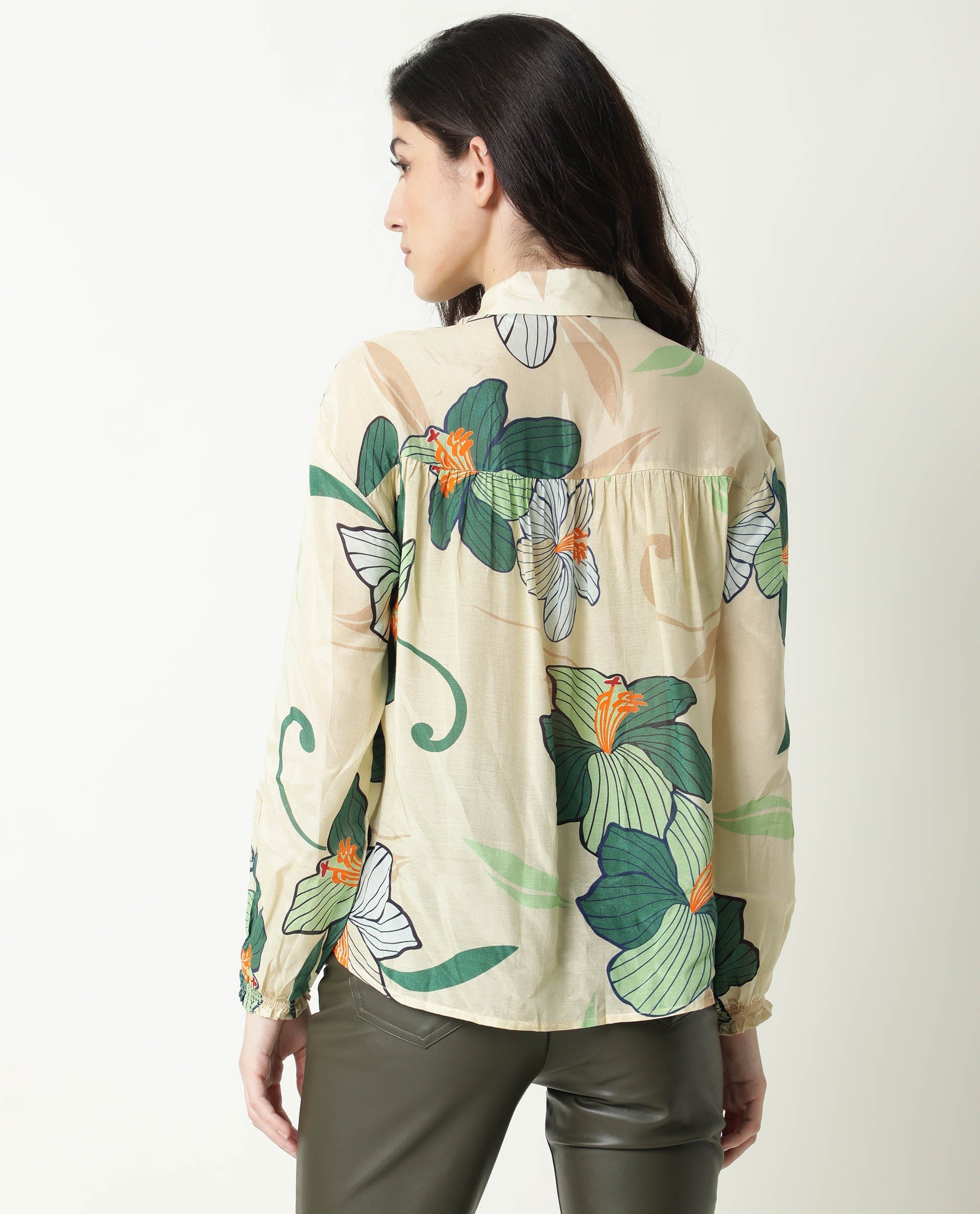 Rareism Womens Kalina Off White Top Cotton Silk Fabric Full Sleeve Key Hole Neck