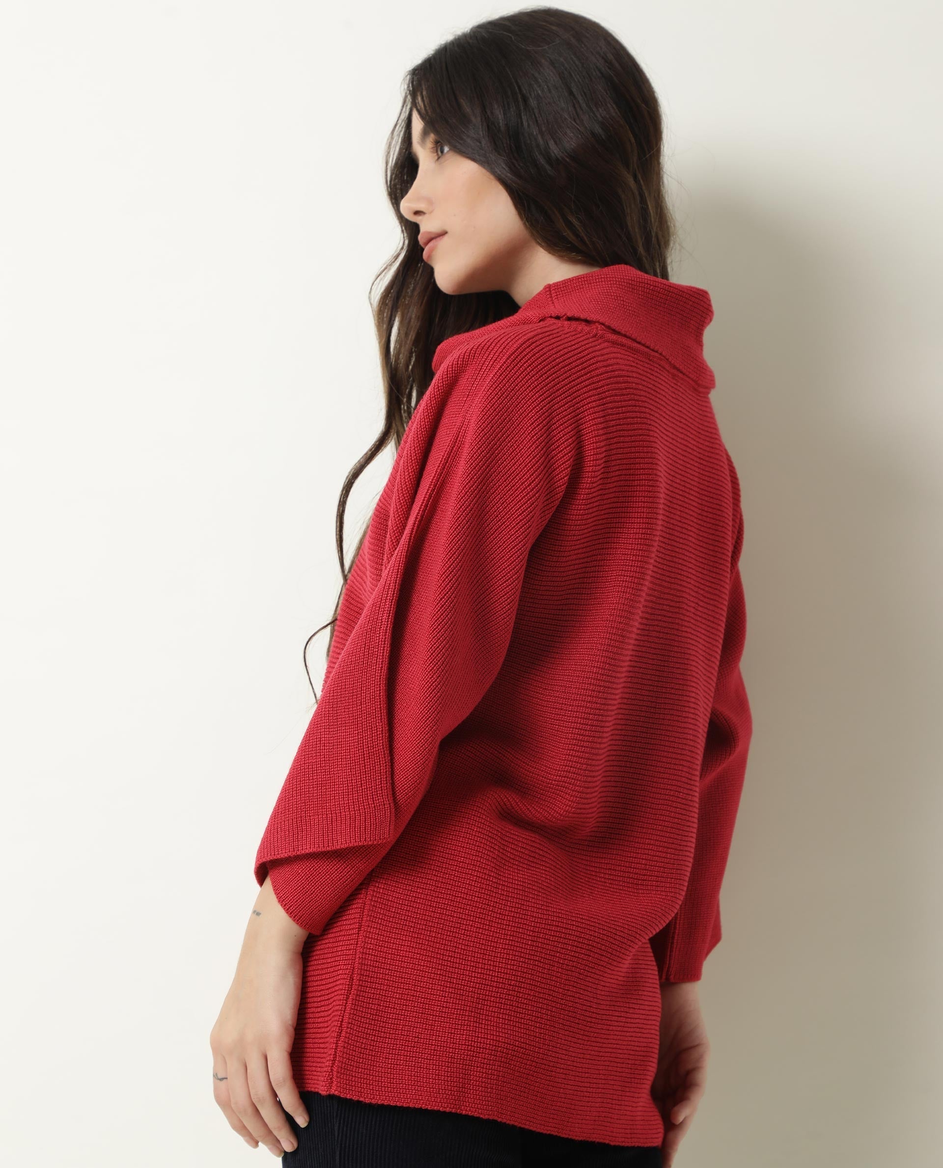 Rareism Women Sasho Pink Acrylic Fabric 3/4Th Sleeves Relaxed Fit Solid Cowl Neck Sweater