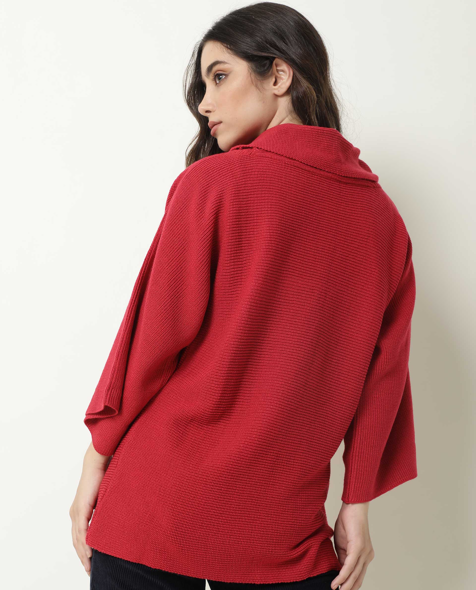 Rareism Women Sasho Pink Acrylic Fabric 3/4Th Sleeves Relaxed Fit Solid Cowl Neck Sweater