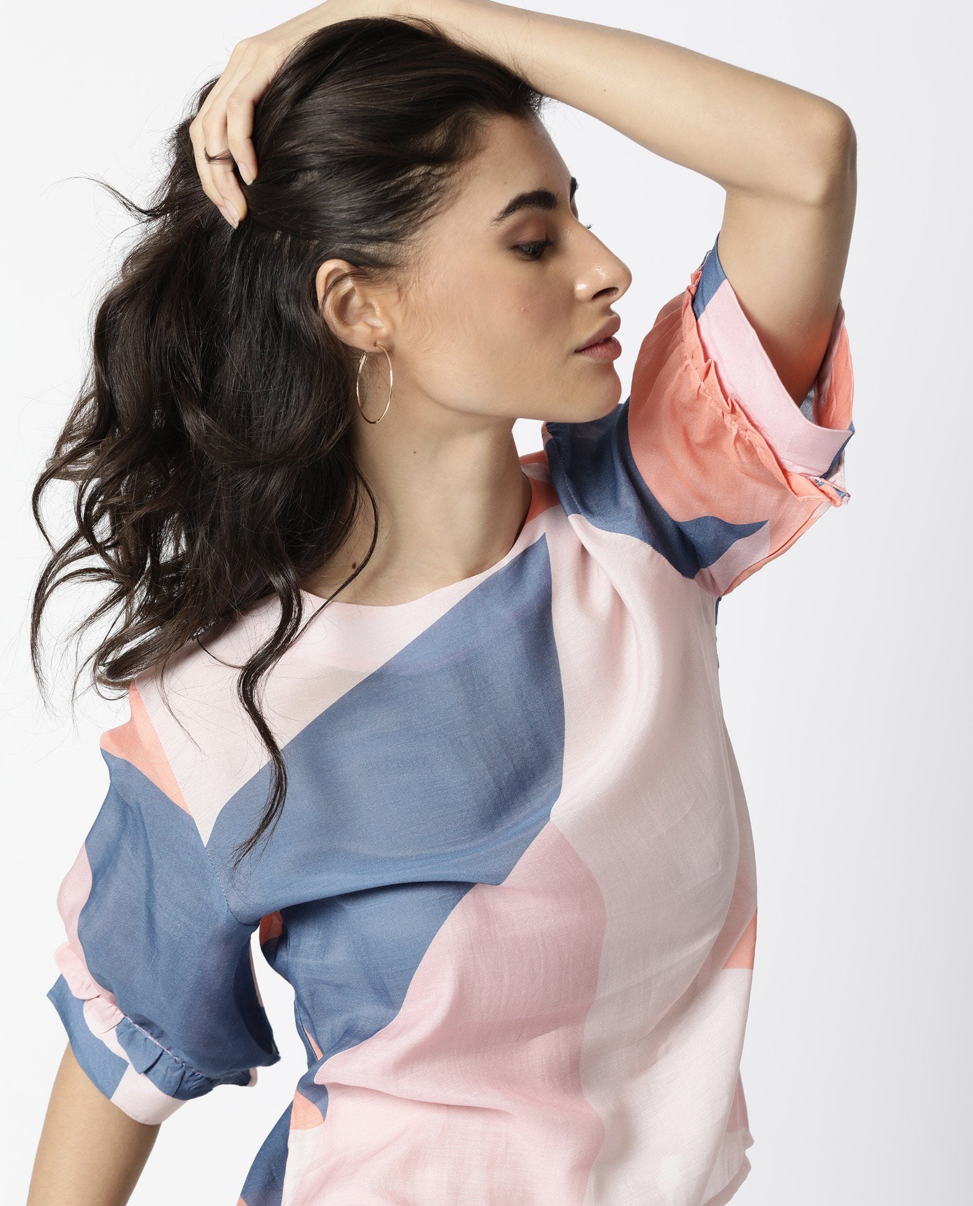 Rareism Women Kite Peach Top Short Sleeves Printed