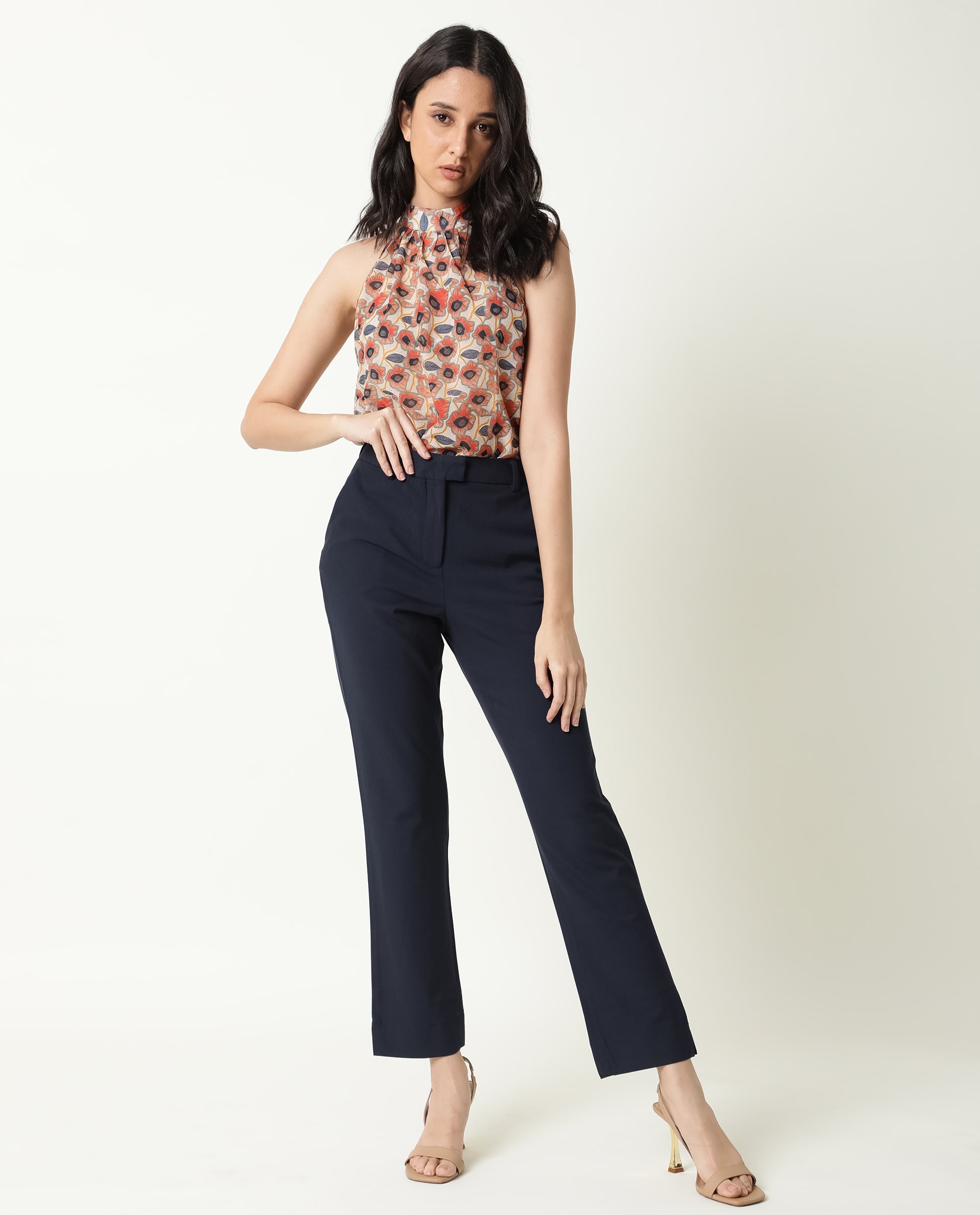 Rareism Women Blake Beige Top Polyester Fabric Sleeveless Back Closure Solid