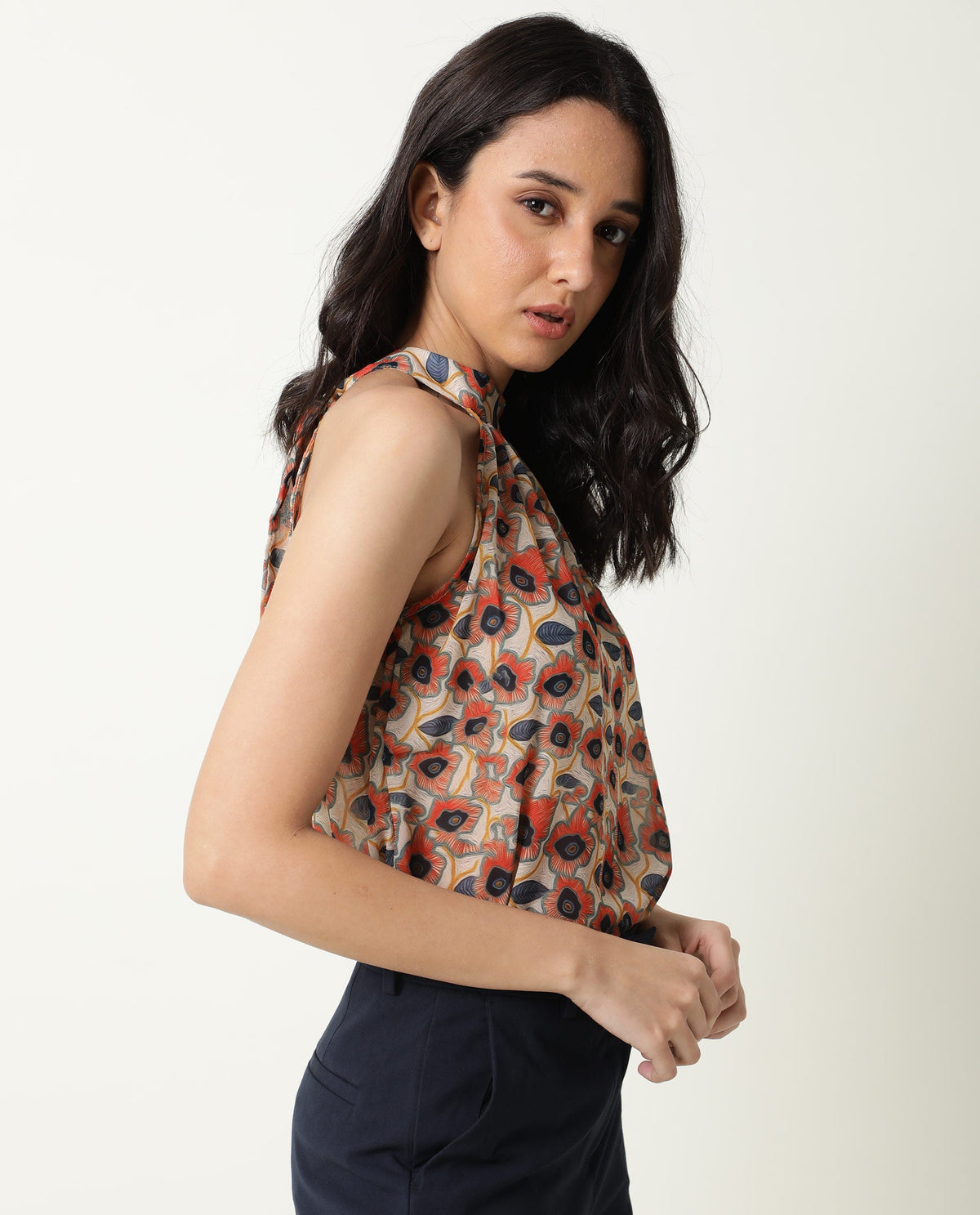 Rareism Women Blake Beige Top Polyester Fabric Sleeveless Back Closure Solid