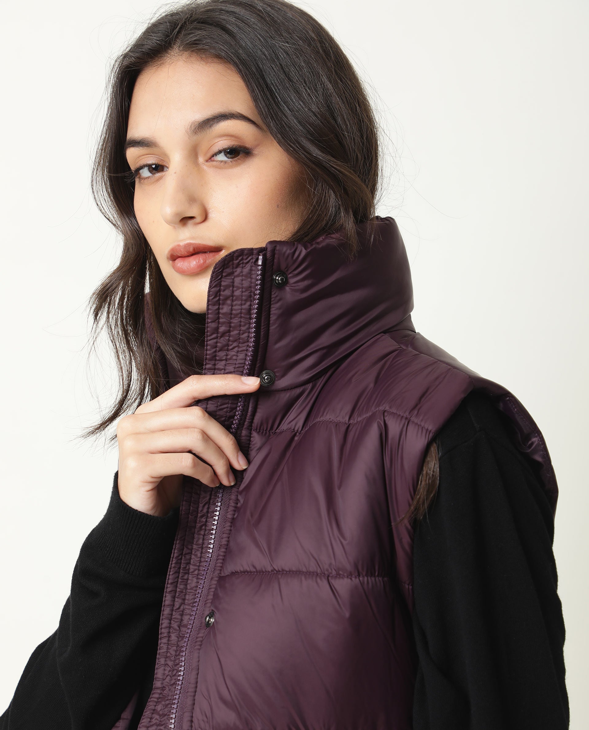 Rareism Women's Ziazan Maroon Polyester High Neck Plain Sleeveless Regular Fit Jacket