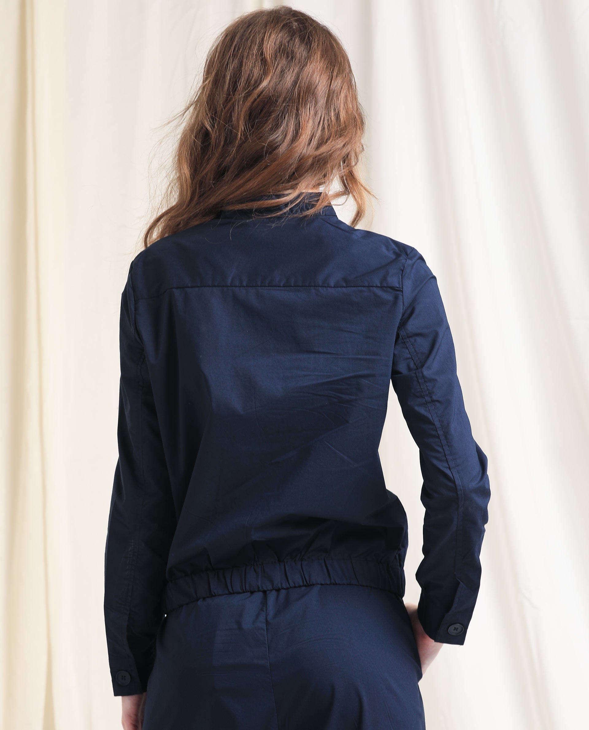Rareism Women's Aomori Navy Polyester Blend Mandarin Collar Plain Regular Fit Jacket