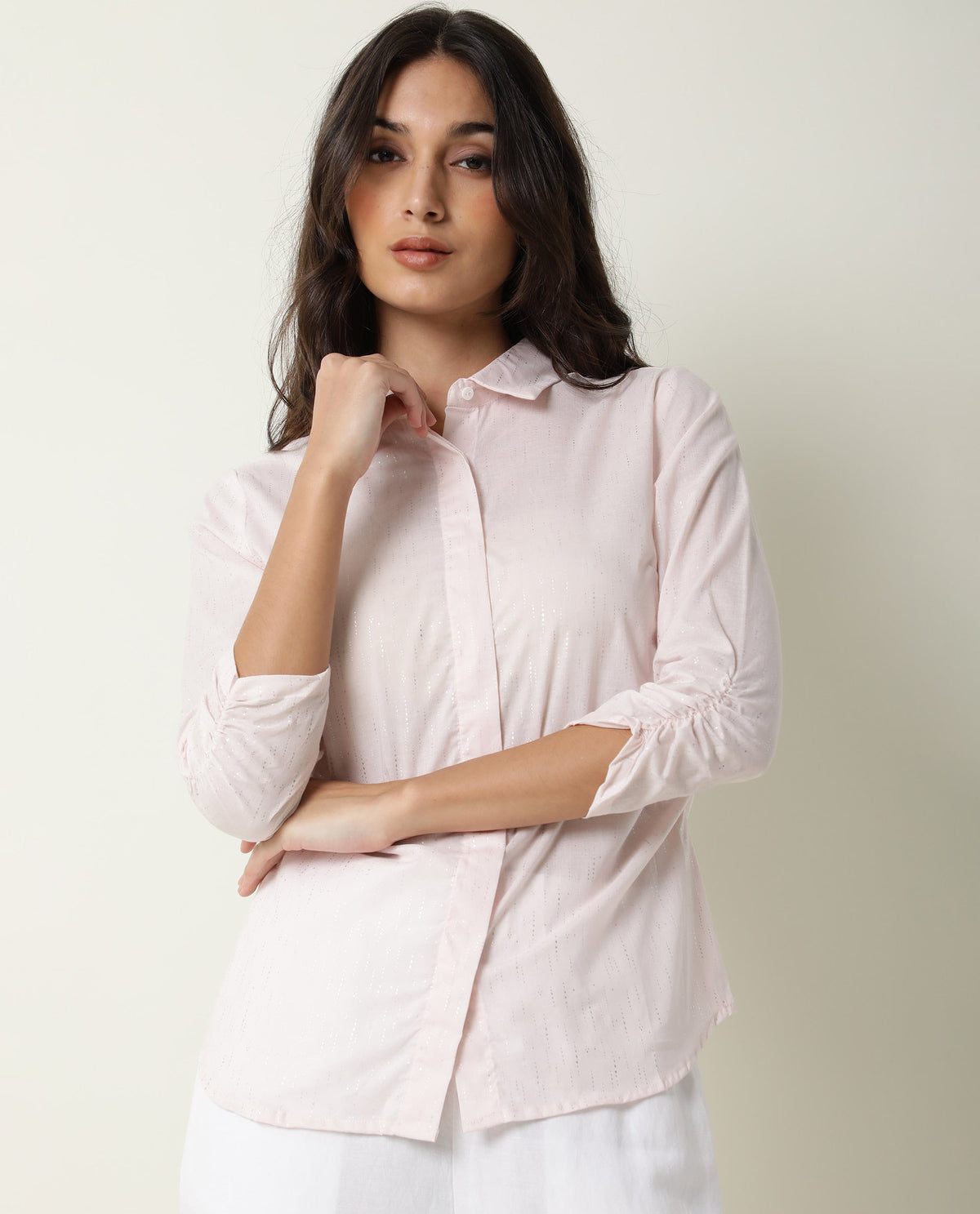 Rareism Womens Humpty Pink Top Cotton Fabric Regular Fit 3/4 Sleeve Collared Neck