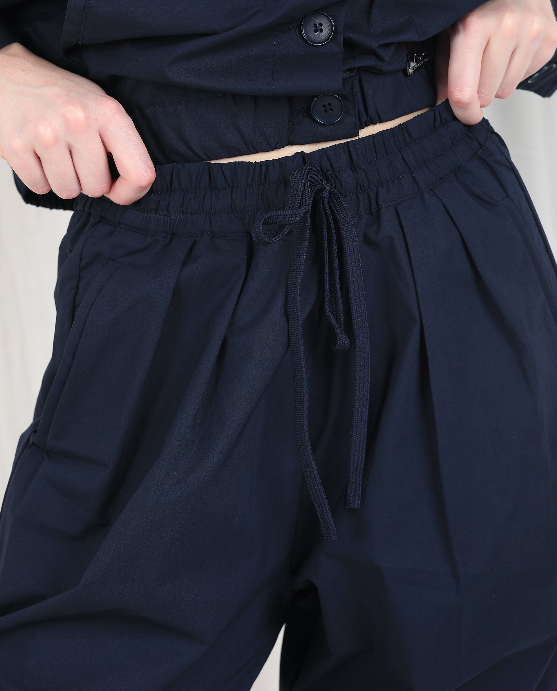 Rareism Women's Juven Navy Polyester Blend Plain Ankle Length Tapered Trouser