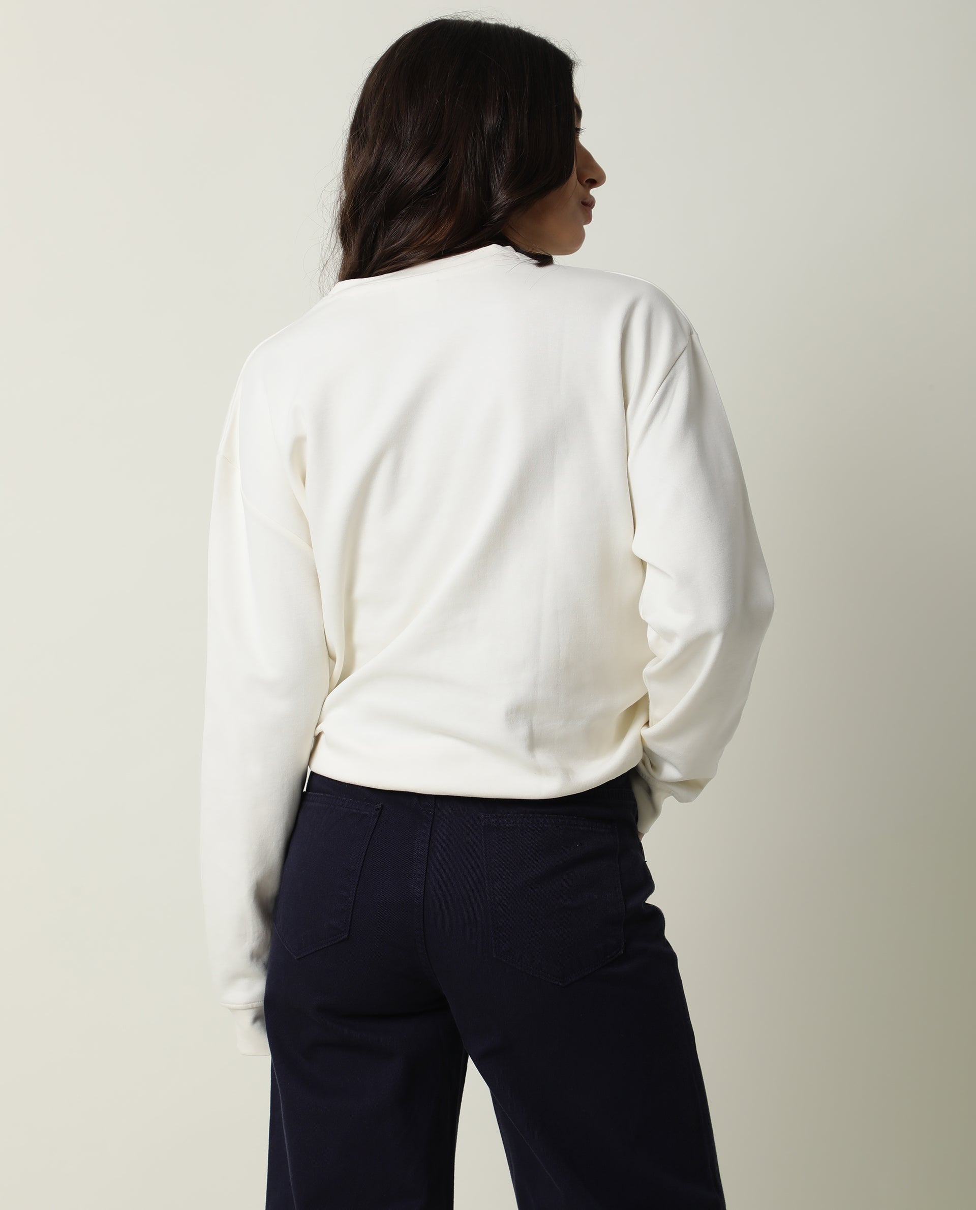 Rareism Womens Goldy Off White Sweatshirt Crew Neck Full Sleeve Cotton Blend Fabric Relaxed Fit