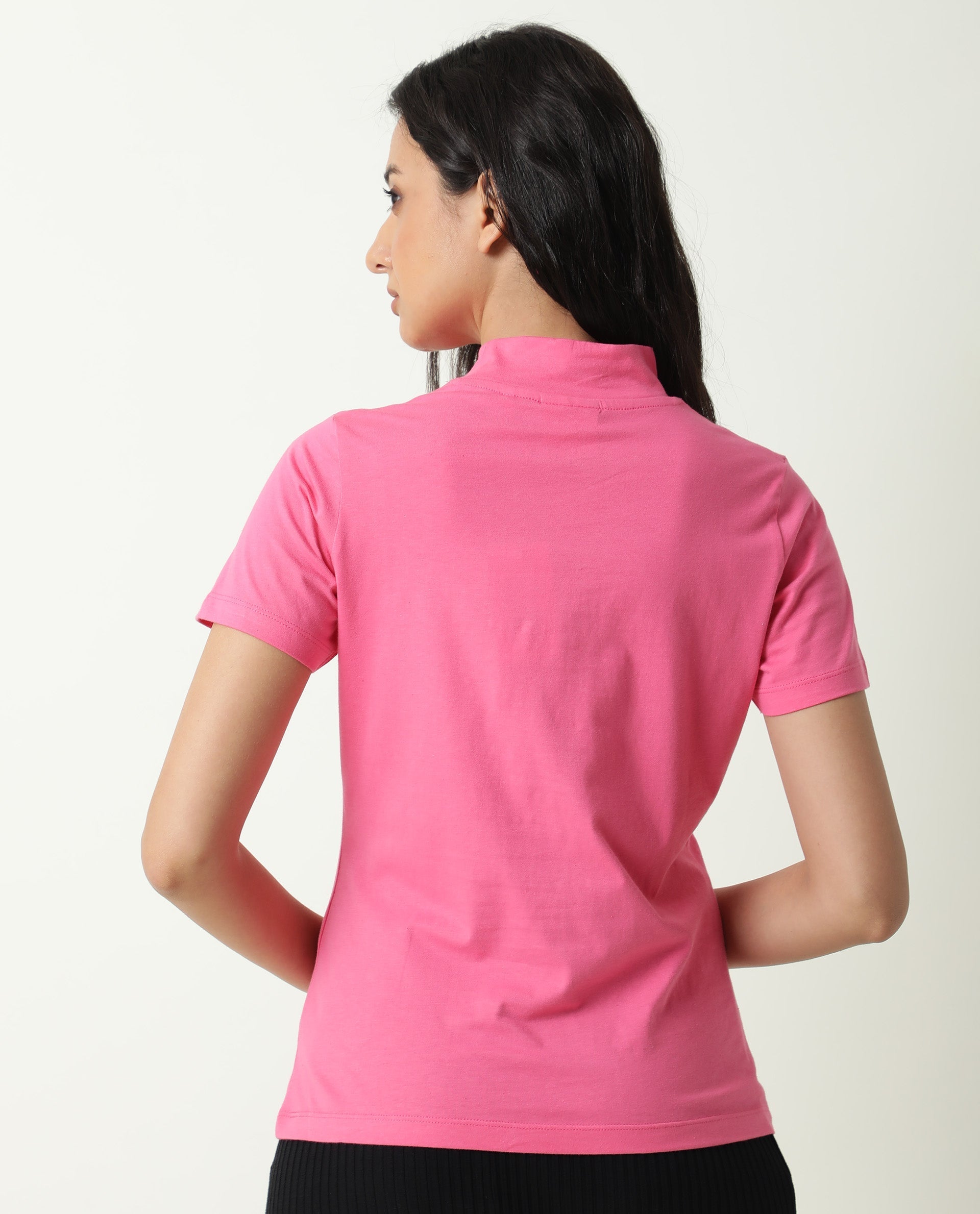 Rareism Women's Zolten Pink Cotton Crew Neck Plain Regular Fit T-Shirt