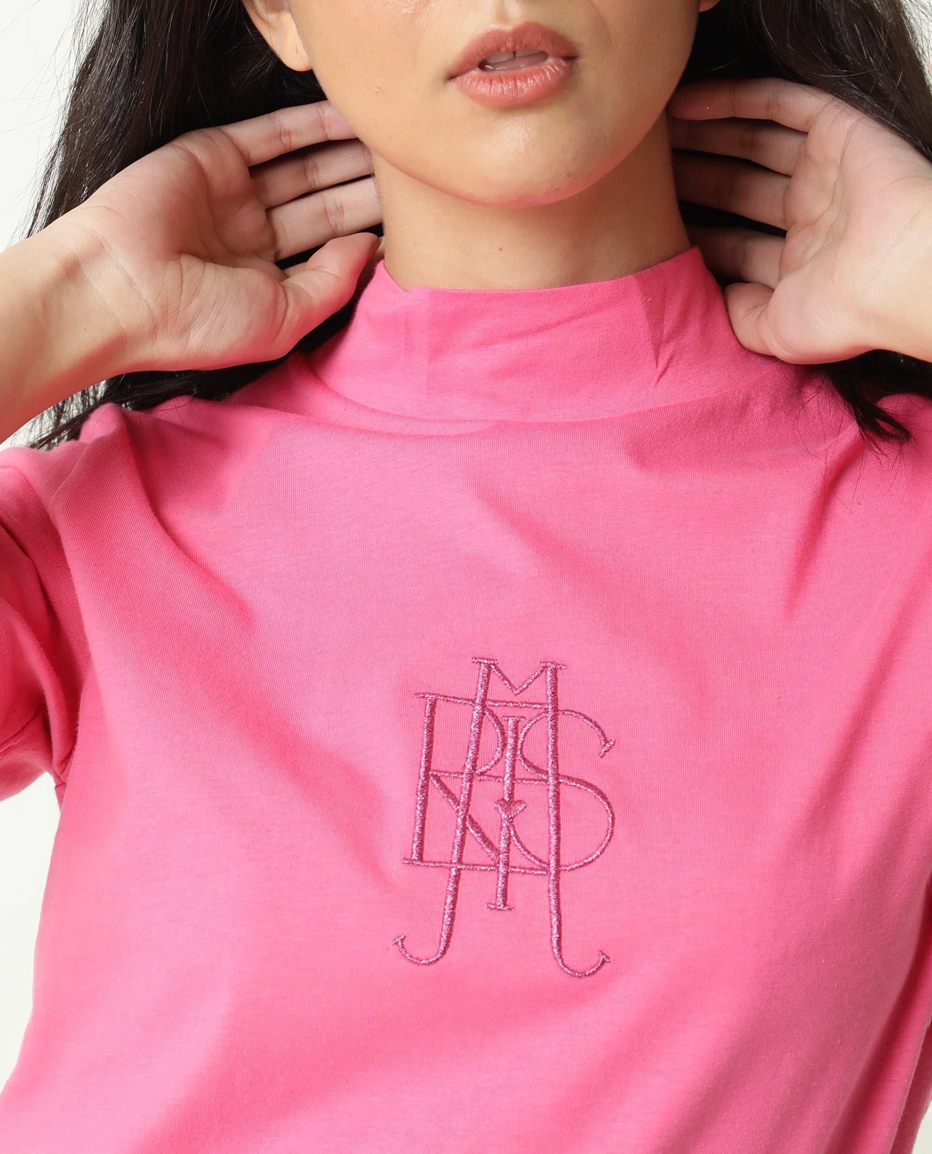 Rareism Women's Zolten Pink Cotton Crew Neck Plain Regular Fit T-Shirt