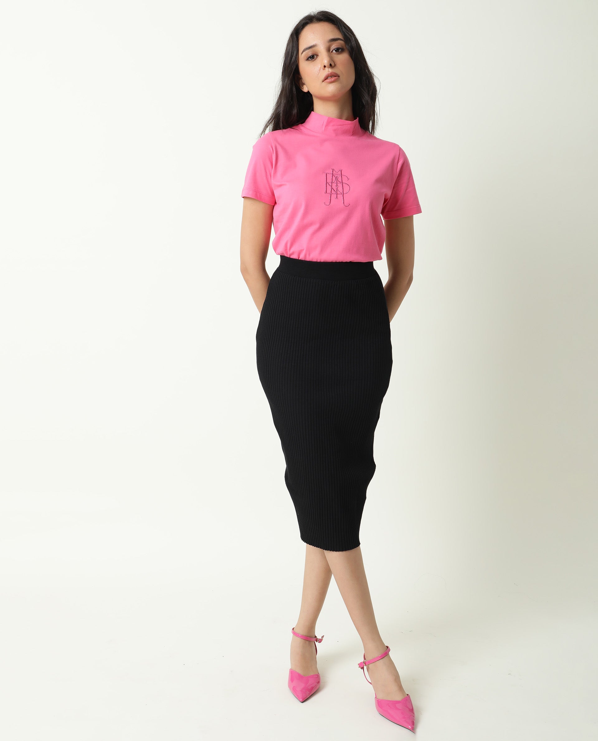 Rareism Women's Zolten Pink Cotton Crew Neck Plain Regular Fit T-Shirt