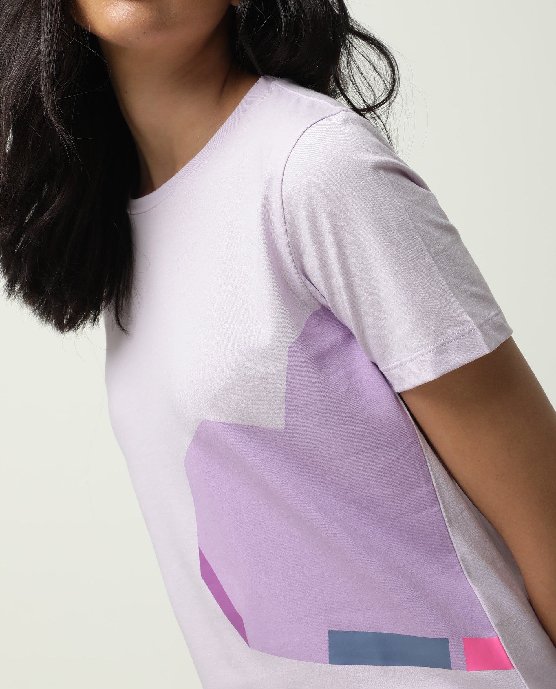Rareism Women Jeweli Light Pink Cotton Fabric Regular Fit Half Sleeves Graphic Print Crew Neck T-Shirt