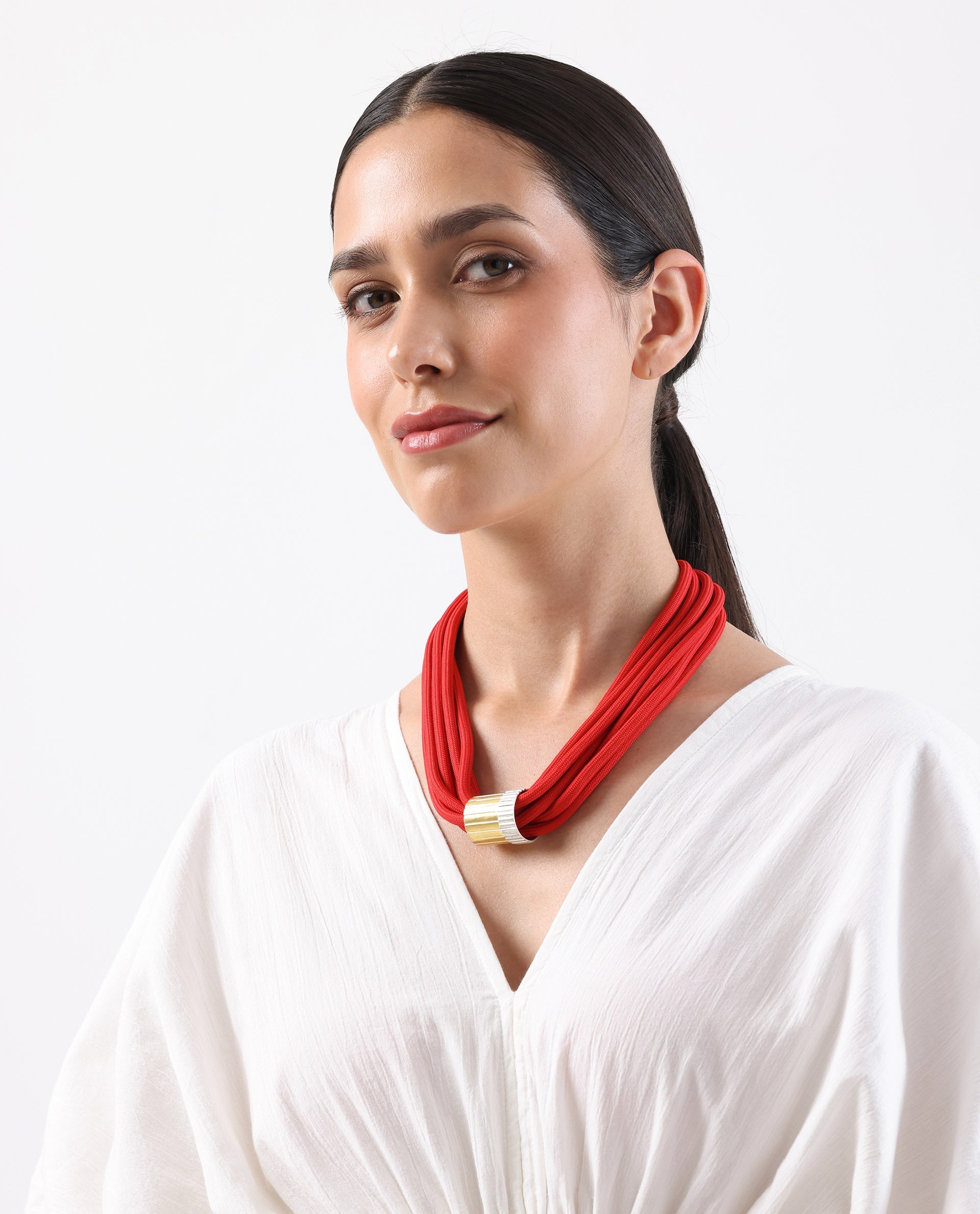 Rareism Women Impression Red Neckalce