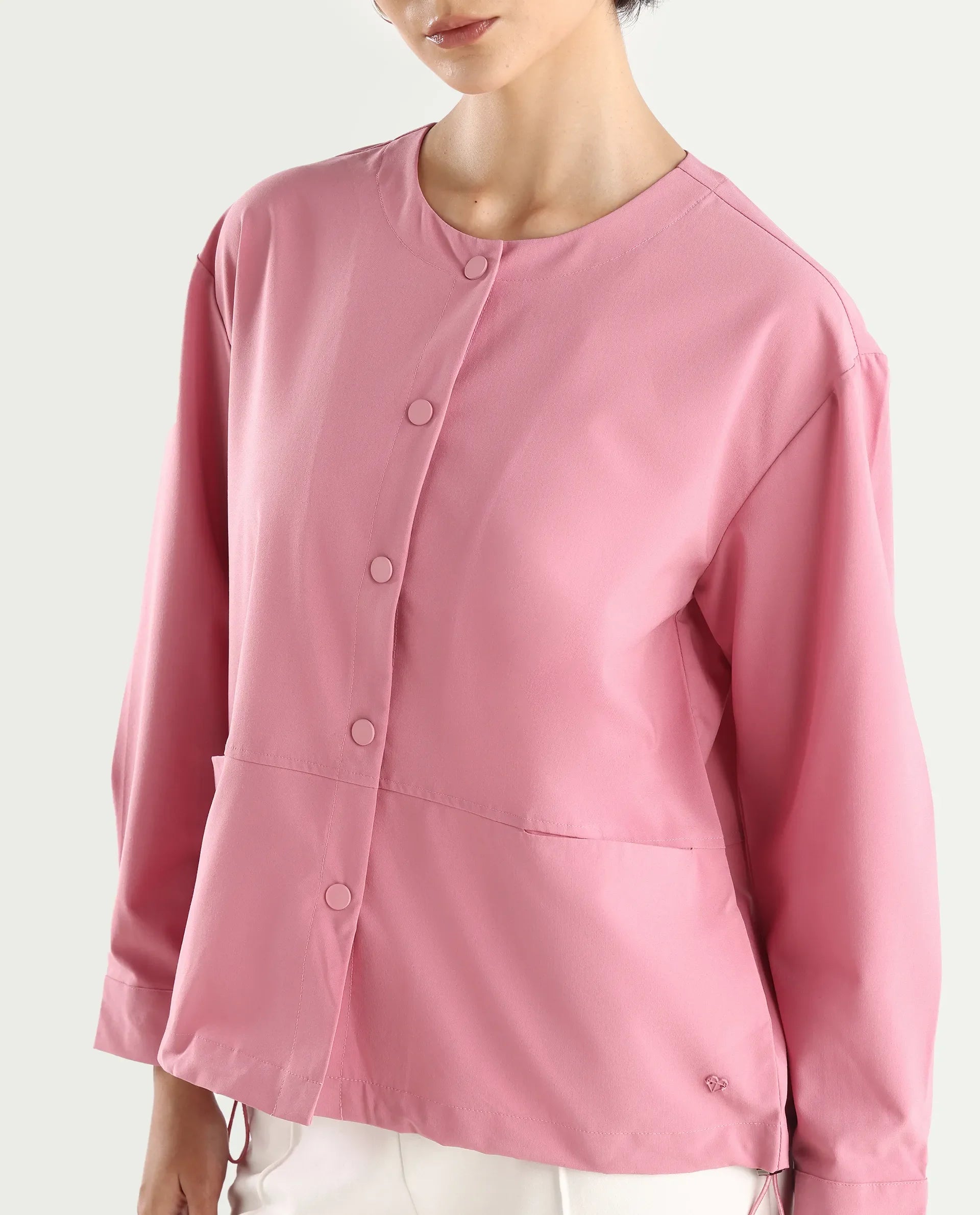 Rareism Women's Indow Dusky Pink Round Neck Plain Cuffed Sleeve Regular Fit Jacket