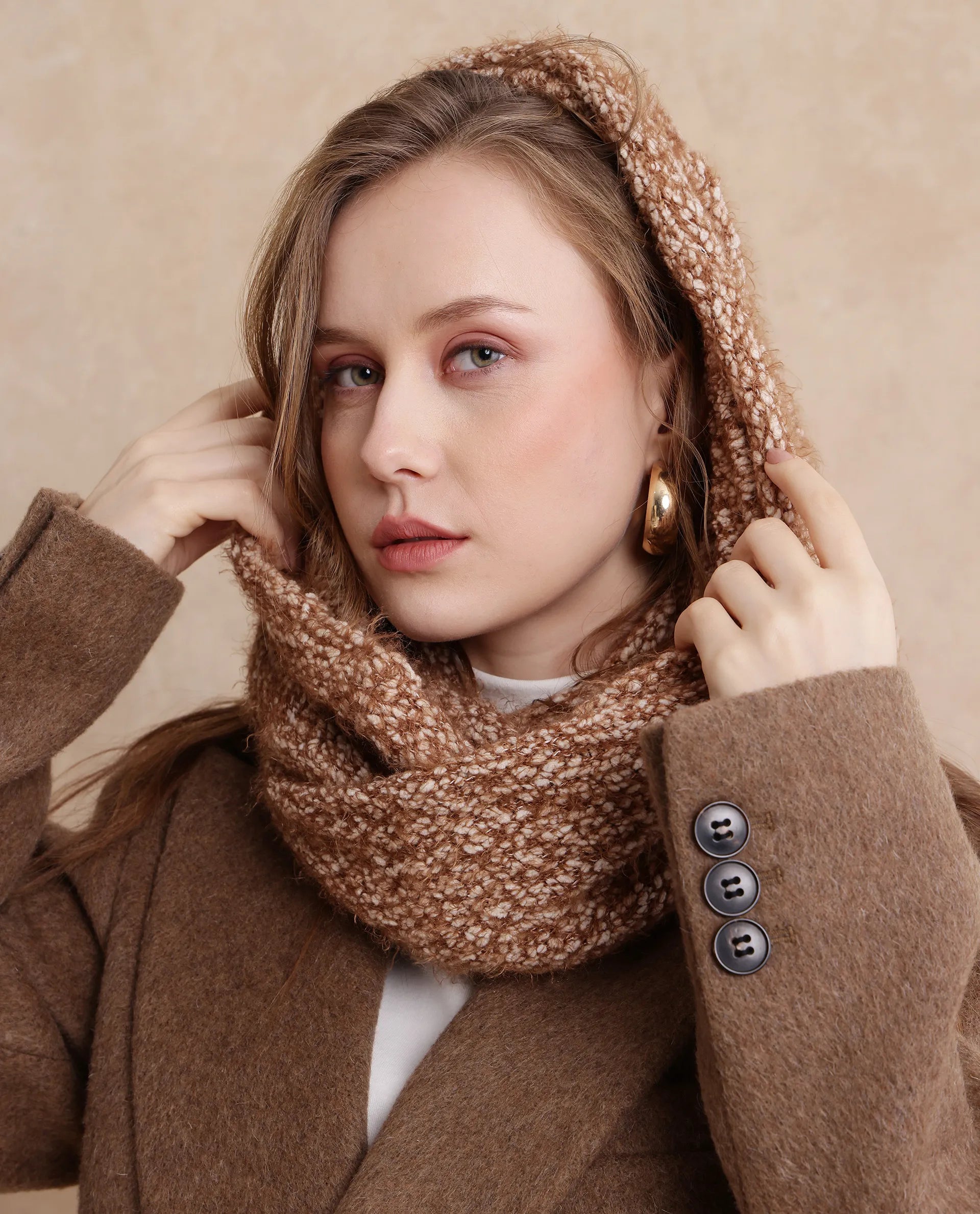 Rareism Women Infinn Brown Acrylic Plain Muffler