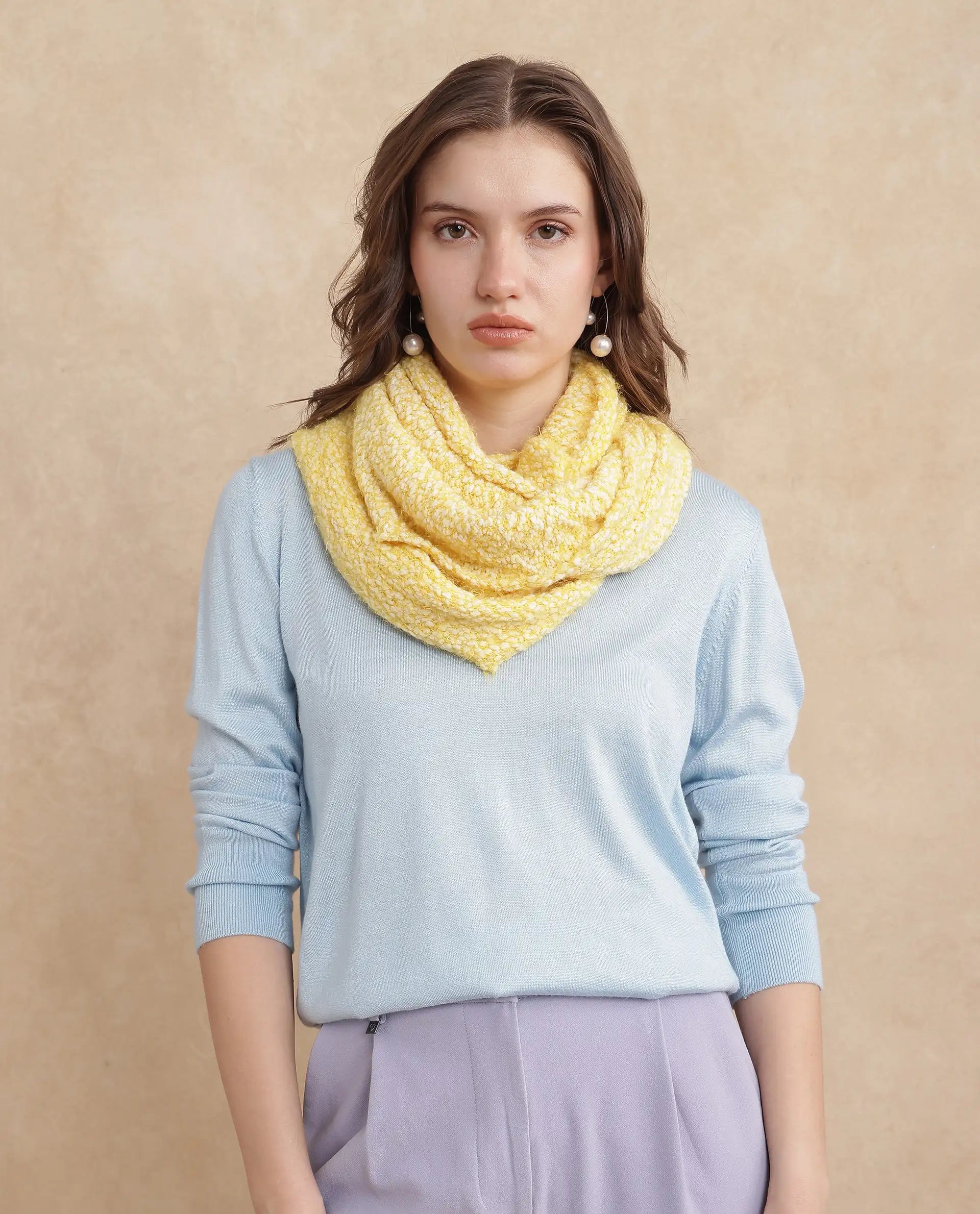 Rareism Women Infinn Yellow Plain Muffler