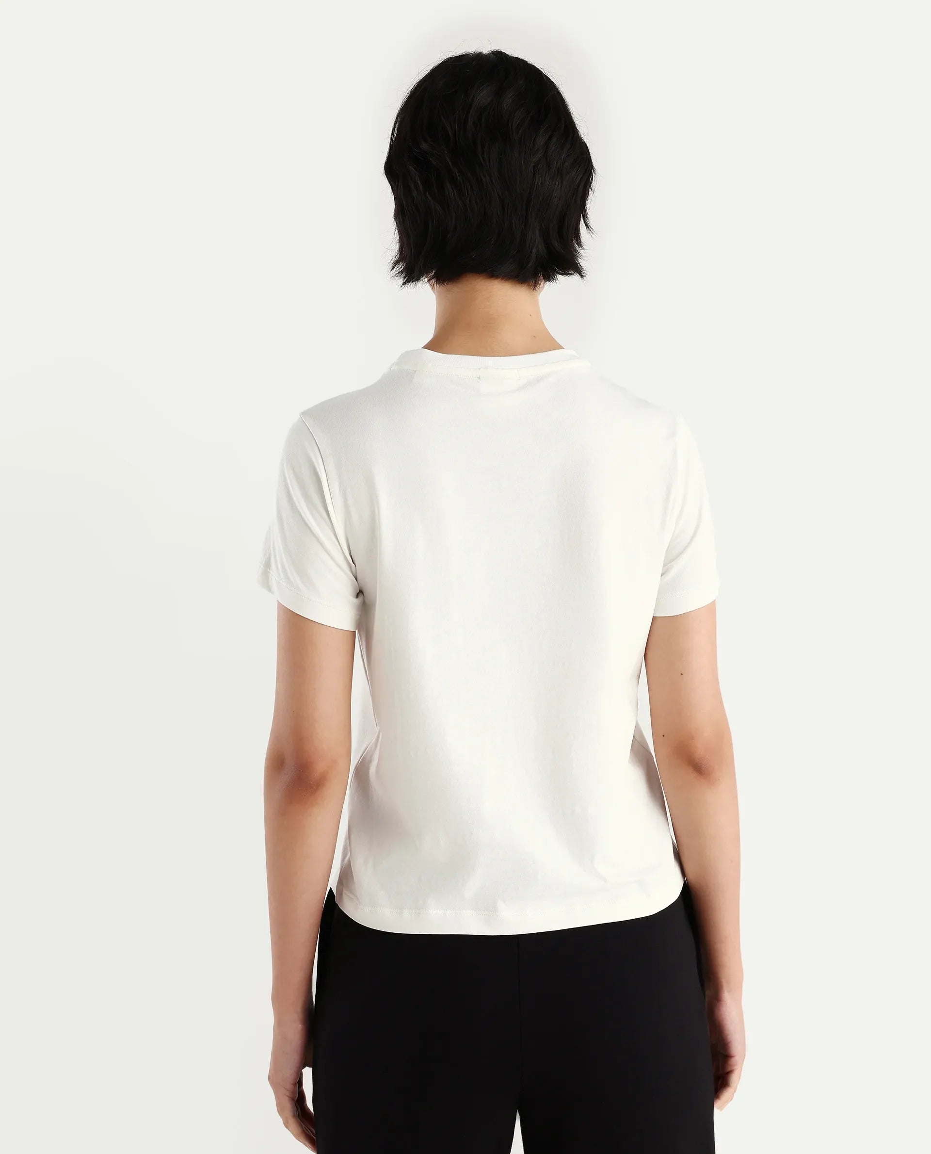 Rareism Women's Itsy Off White Cotton Blend Crew Neck Graphic Print Regular Fit T-Shirt