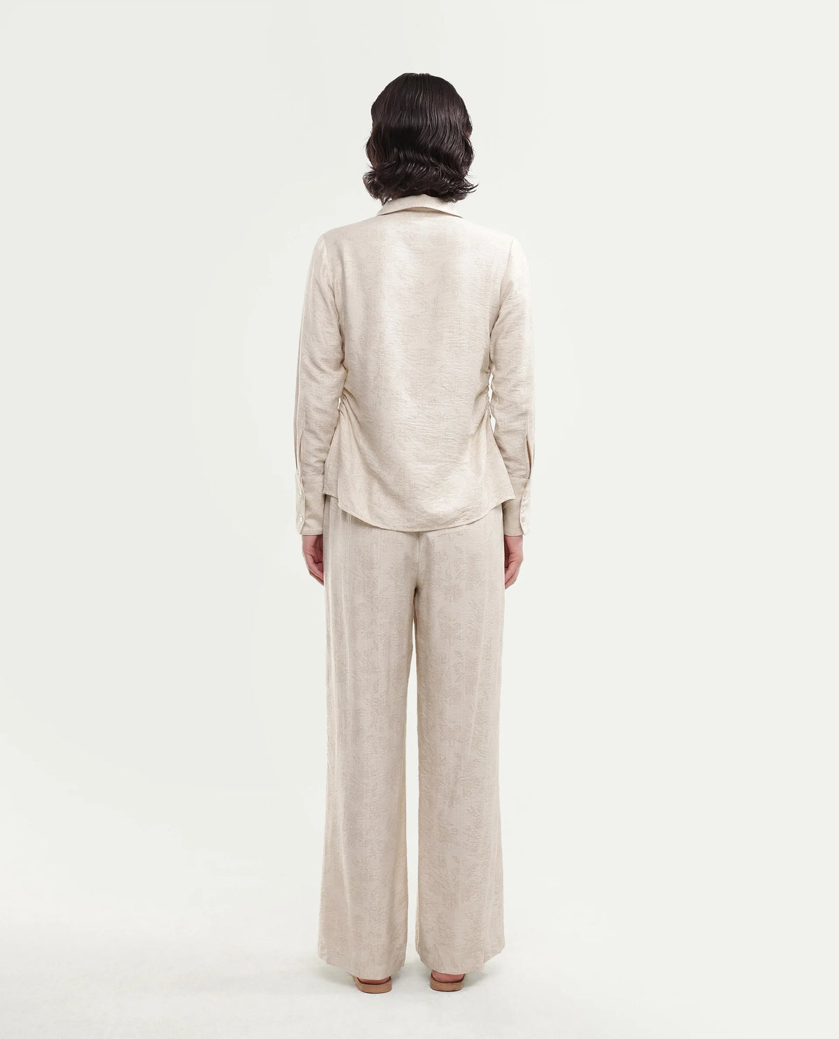 Rareism Women's Ivish-B Primary Beige Viscose Blend Pull-On Wide Leg Jacquard Trouser