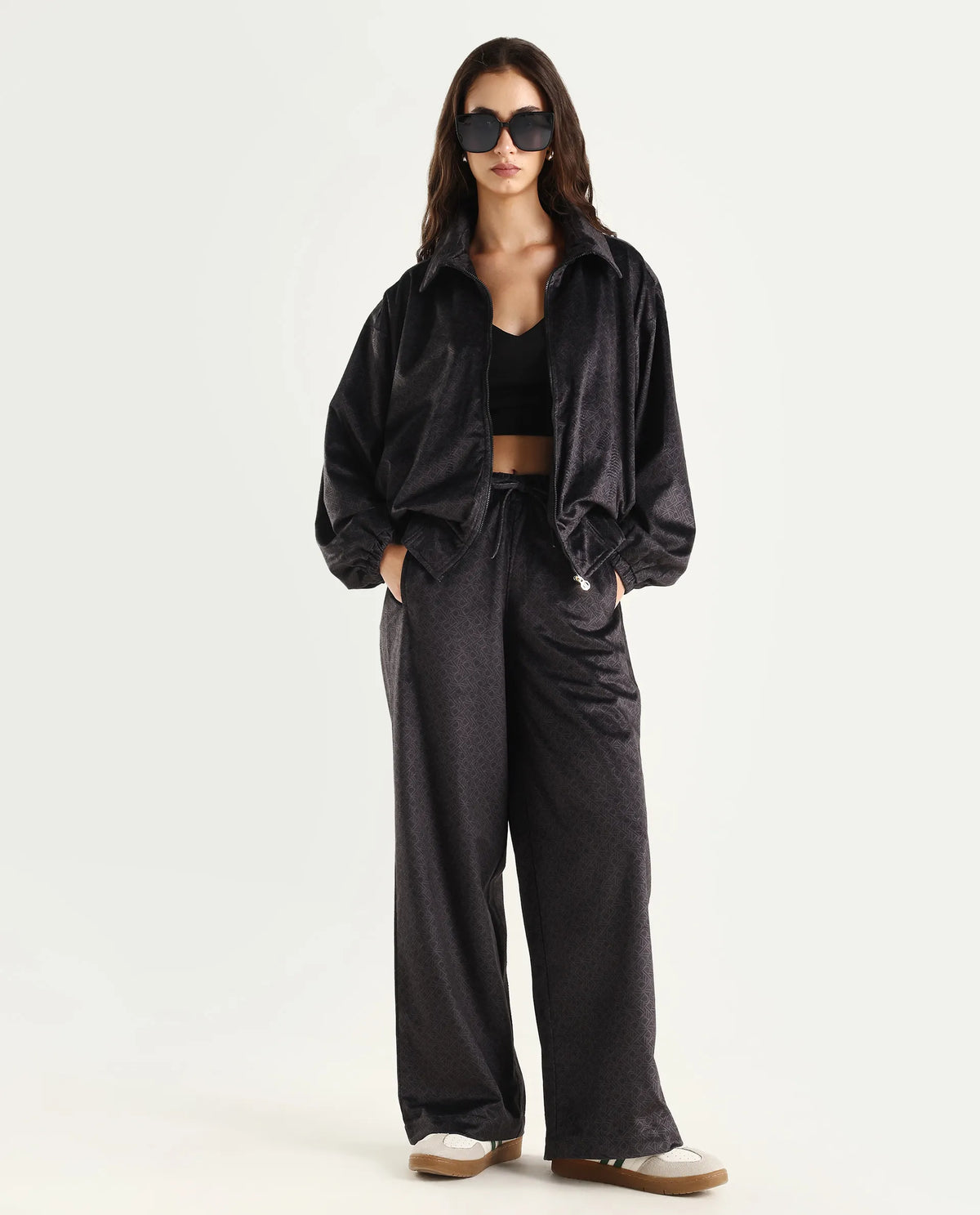 Rareism Women's Jacamo-B Black Polyester Straight Monogram Print Trouser