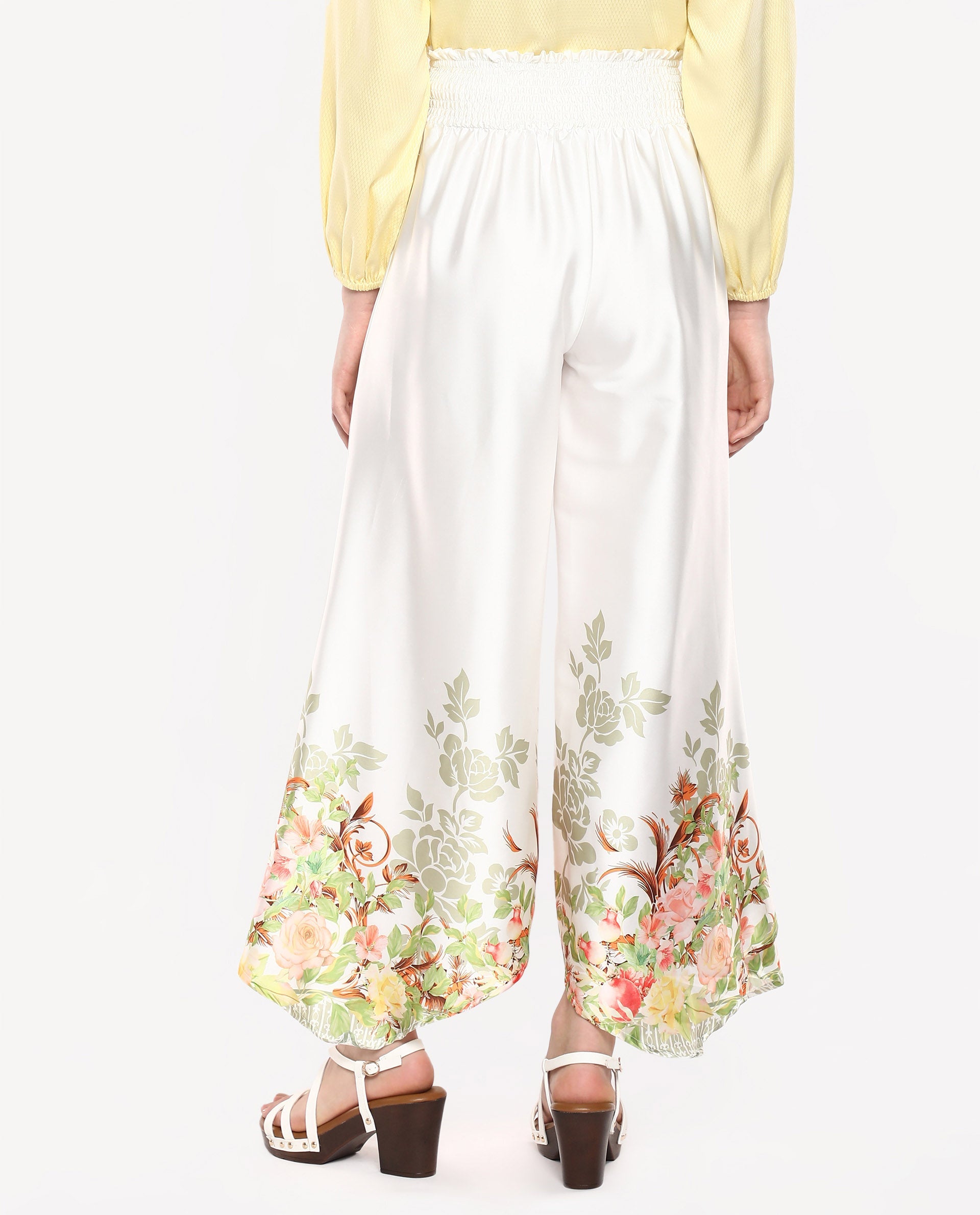 Rareism Women's Janar Multi Cotton Blend Floral Print Ankle Length Flared Trouser