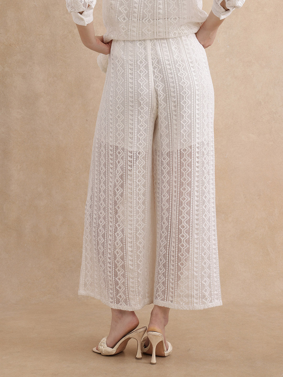 Rareism Women Jancodam-B Beige Cotton Fabric V-Neck Wide Fit Ankle Length Plain Trouser