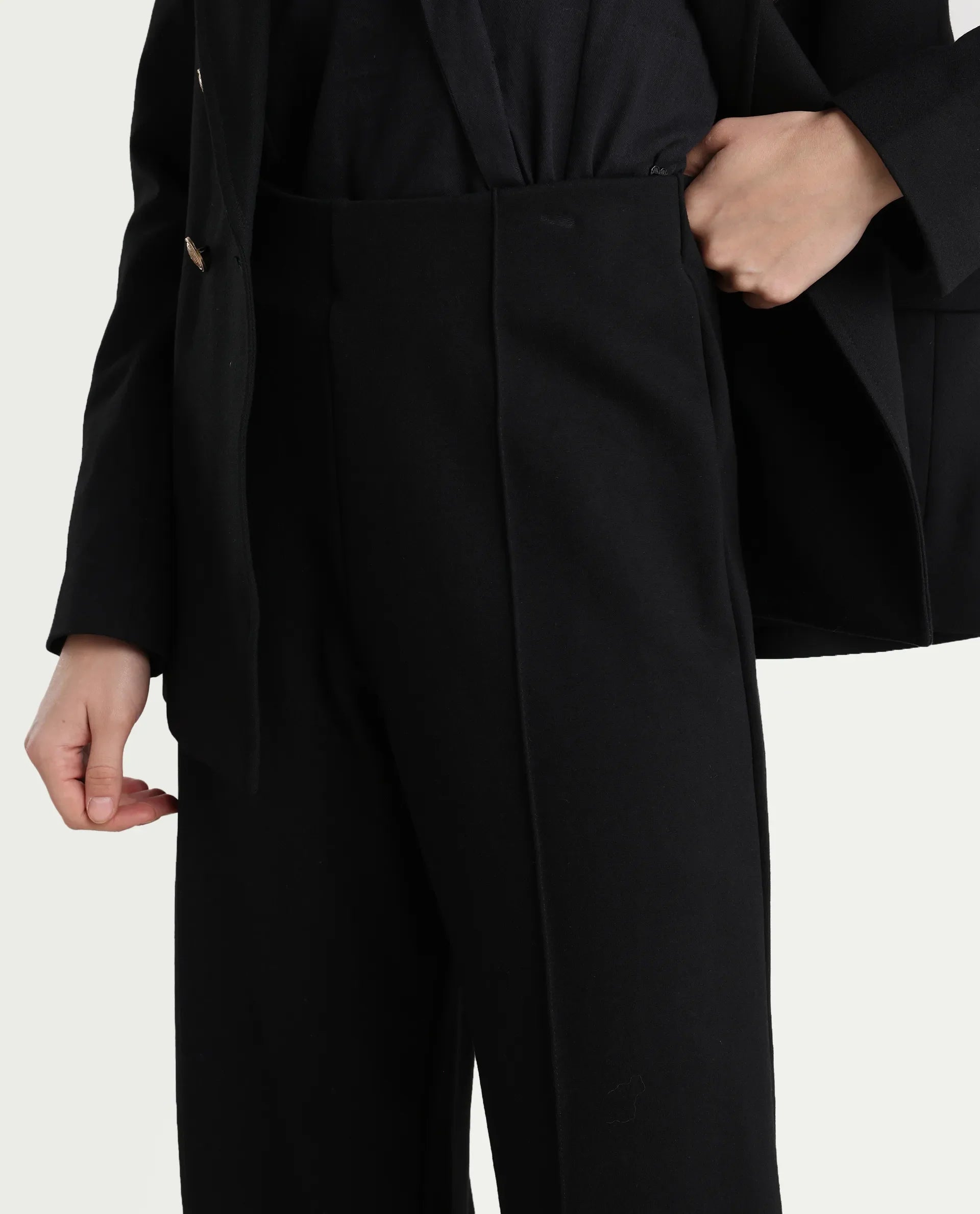 Rareism Women's Jancura-R Black Rayon Plain Ankle Length Bootcut Trouser