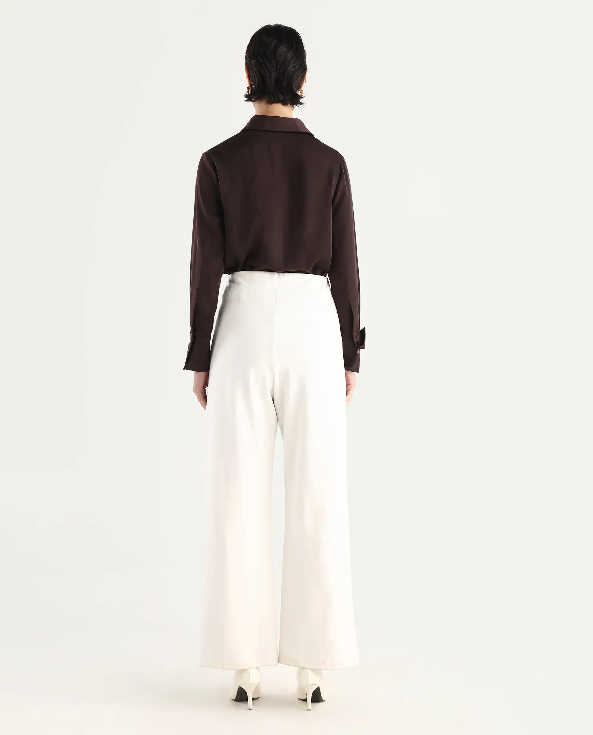 Rareism Women's Jancura-S26 Off White Viscose Blend Relaxed Fit Plain Trouser