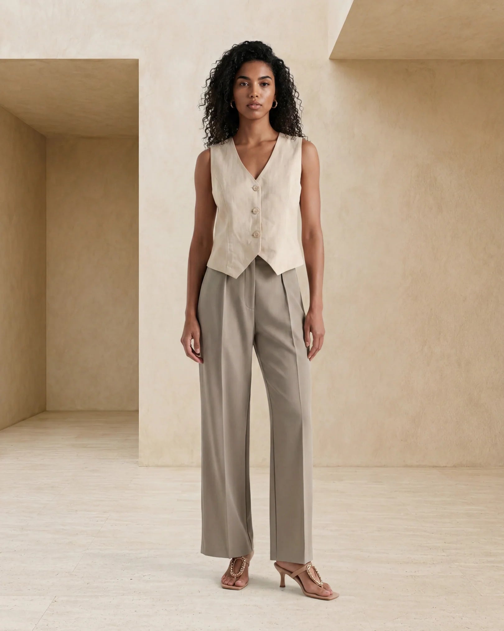 Rareism Women's Jancura-S26 Beige Viscose Blend Relaxed Fit Plain Trouser